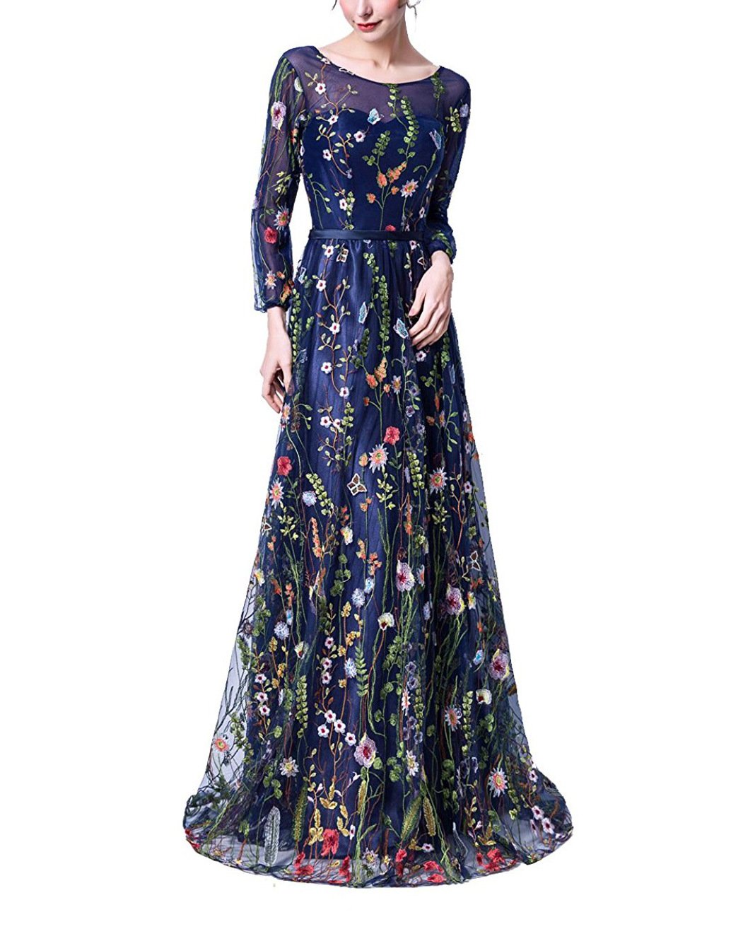 Elegant Women's Embroidered Prom Dress Formal Evening Gown V241 - Perfect for Homecoming, Wedding Guest, and Black Tie Events