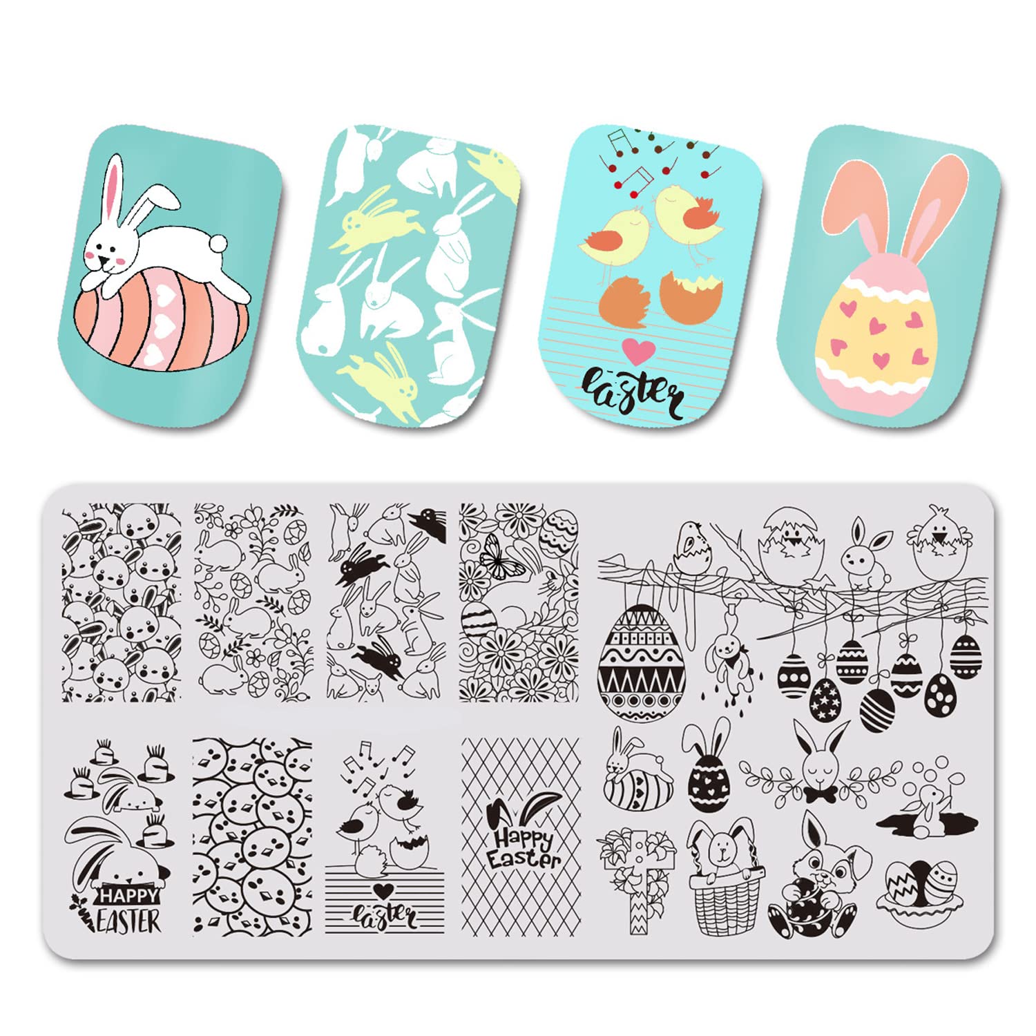 Easter Nail Stamping Plate Set - Bunny & Chick Designs for Nail Art - DIY Easter Egg Manicure Decorations - Perfect for Spring Nail Art and Holiday Party Looks (1PC)