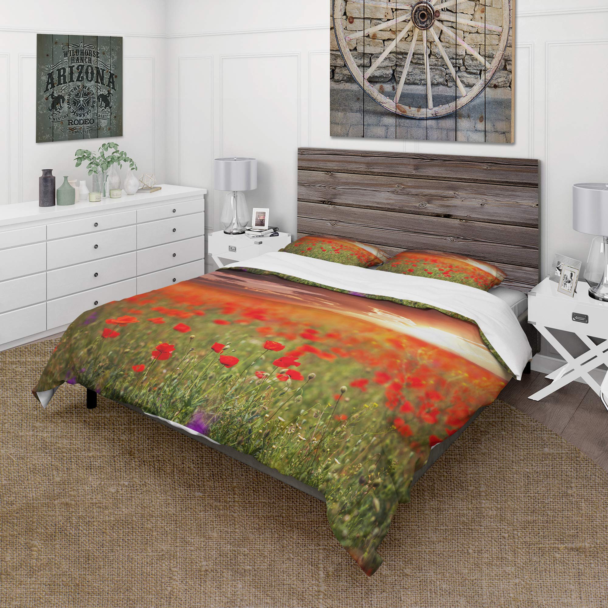 Wild Poppy Duvet Cover King - Floral Coastal Bedding Set for All Seasons