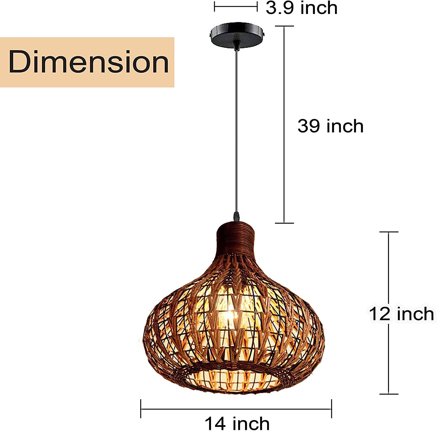 GWY Bamboo Lantern Pendant Light - Japanese Retro Style E27 Chandelier Hanging Ceiling Lamp for Living Room, Bedroom, Restaurant & Cafe | Perfect for Boho Decor, Zen Spaces & Asian-Themed Interiors