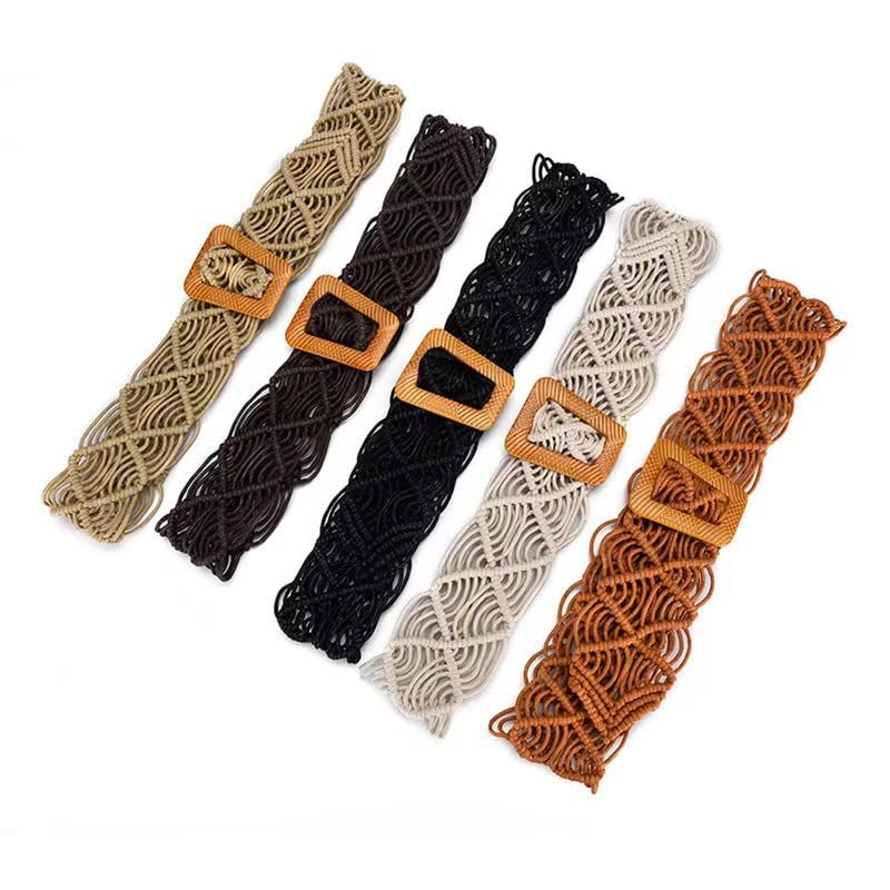 GIMIRO Women's Bohemian Woven Waist Belt - 5 x 100 cm Wax Cord Hollow Design with Ladder Buckle - Ethnic Style Fashion Accessory for Dresses, Skirts & Outfits | Perfect for Festivals, Beach & Boho Chic Looks