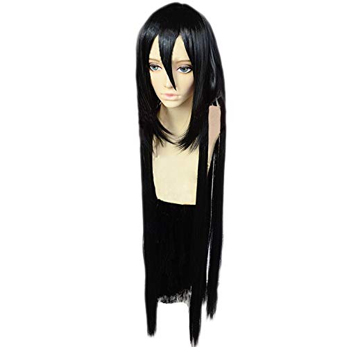 Anime Fire Force Joker Cosplay Wig - 100cm Long Black Straight Heat Resistant Synthetic Hair with Wig Cap | Perfect for Halloween, Cosplay Events & Anime Conventions