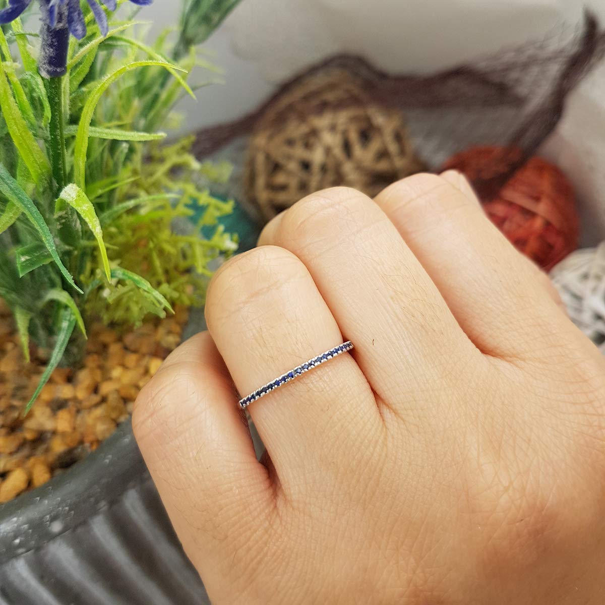 14K White Gold Round Blue Sapphire Stackable Ring for Women - 0.08 Cttw Dainty Anniversary Wedding Band - Dazzlingrock Collection | Perfect for Stacking, Everyday Wear & Special Occasions