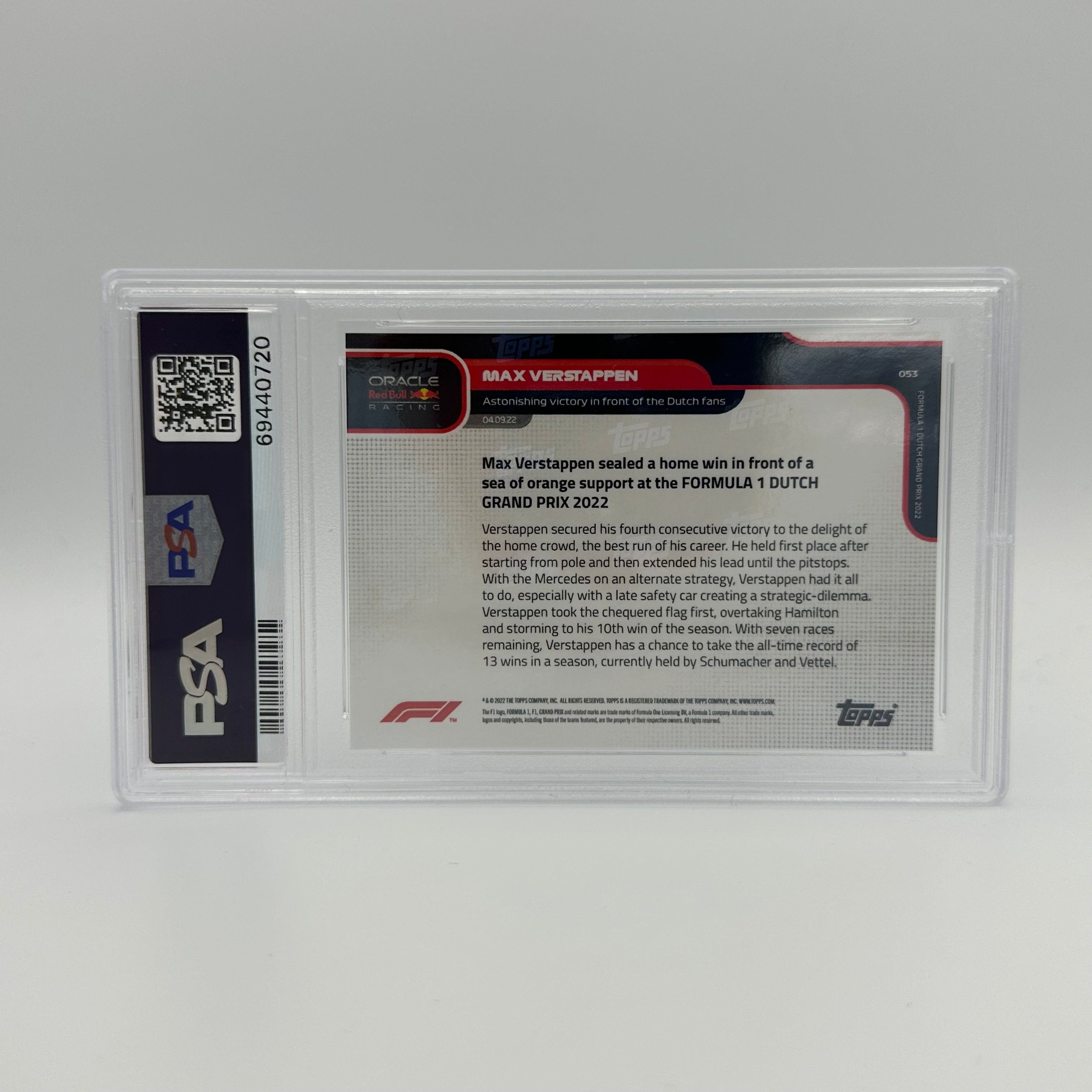 PSA 9 Graded 2/10 Max Verstappen #53 Blue F1 Racing Card - Perfect for Collectors, Sports Memorabilia & Formula 1 Fans