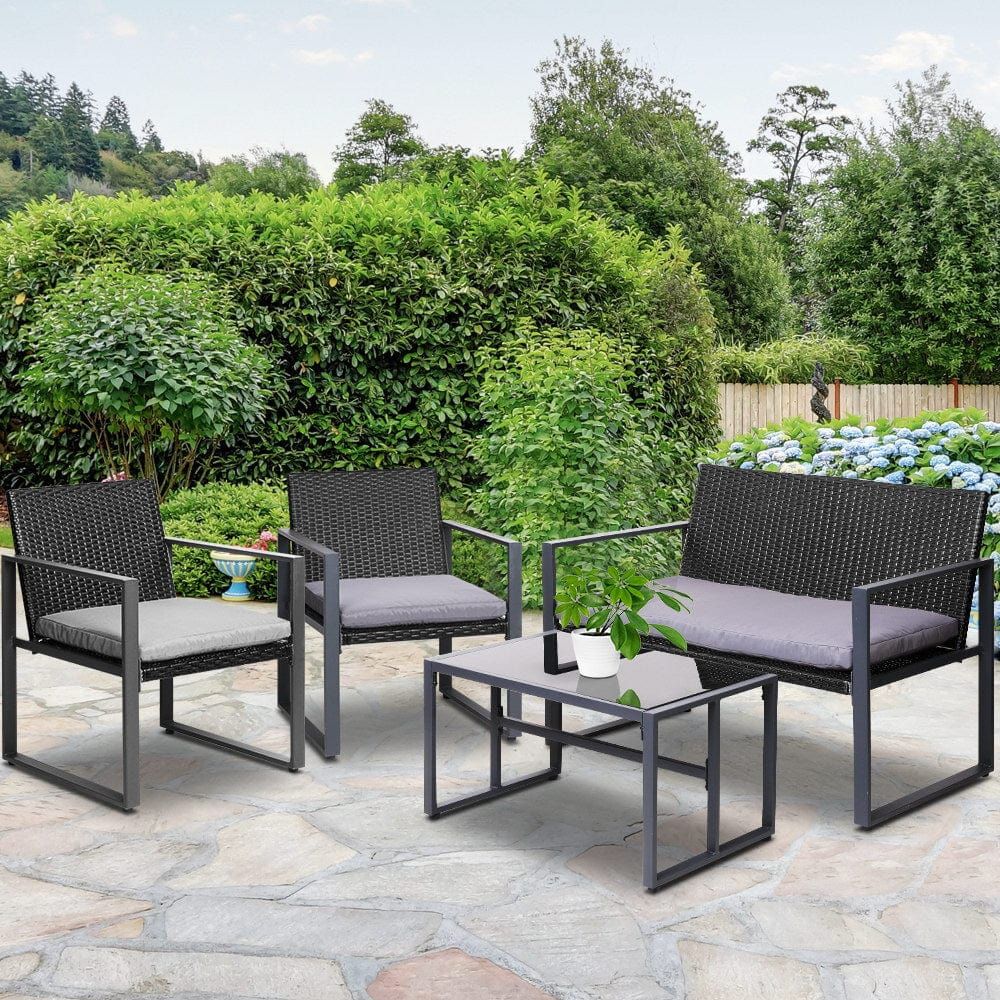 Gardeon 4-Piece Outdoor Patio Furniture Set - Table & Chairs in Black - Perfect for Backyard, Garden & Poolside Relaxation