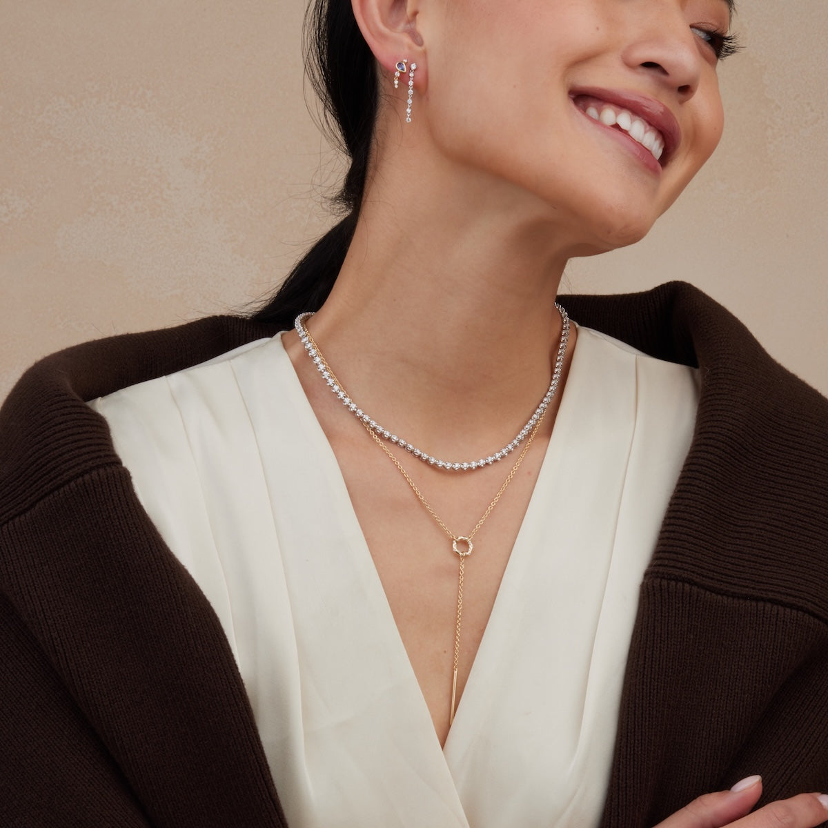 Starry Diamond Lariat Necklace - Elegant 18K Gold Plated Layering Necklace for Women | Perfect for Date Night, Weddings & Special Occasions