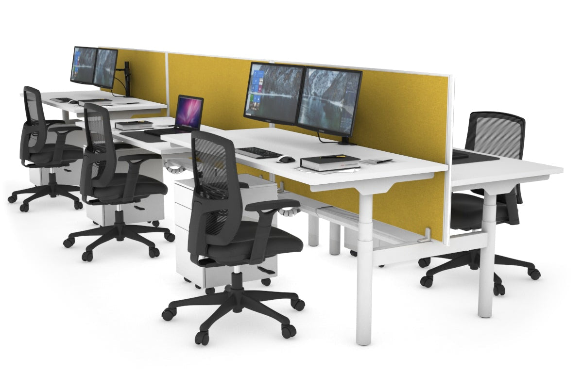 Flexi Premium Height Adjustable 6-Person H Bench Workstation - White Frame [1600L x 700W] - Ideal for Office, Coworking Spaces & Collaborative Work Environments