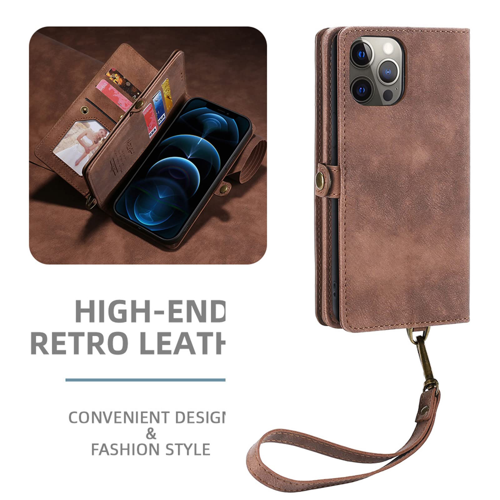 Premium iPhone 13 Pro Max Wallet Case with Card Slots & Coin Pocket - Wireless Charging Compatible Flip Cover Phone Holder - Perfect for Everyday Use, Travel & Business Meetings