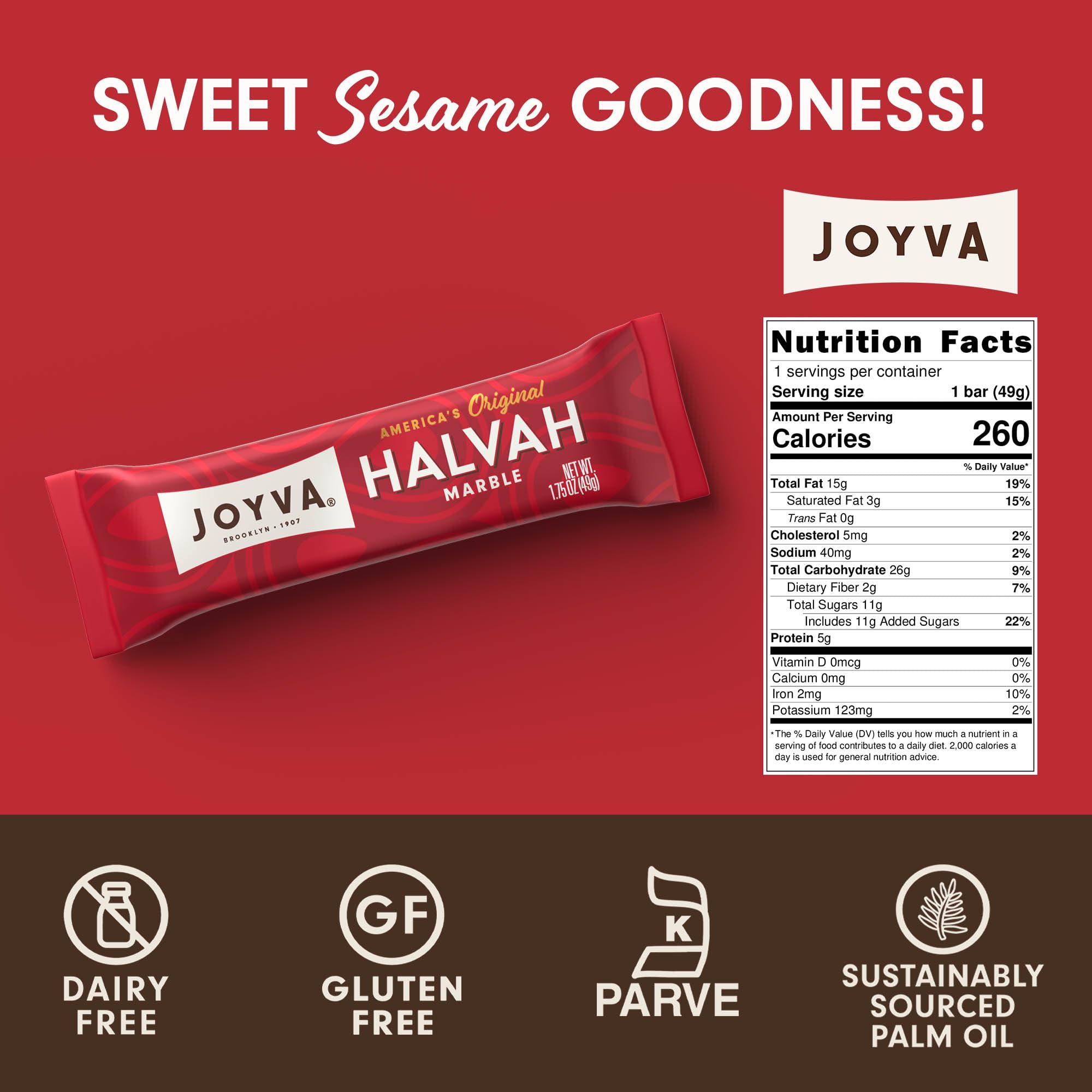 Joyva Halvah – Marble, 1.75oz Pack of 36 | Premium Sesame Candy Snack | Dairy Free, Gluten-Free & Kosher Parve | Handcrafted in Brooklyn | Perfect for Gifts, Parties & Healthy Desserts