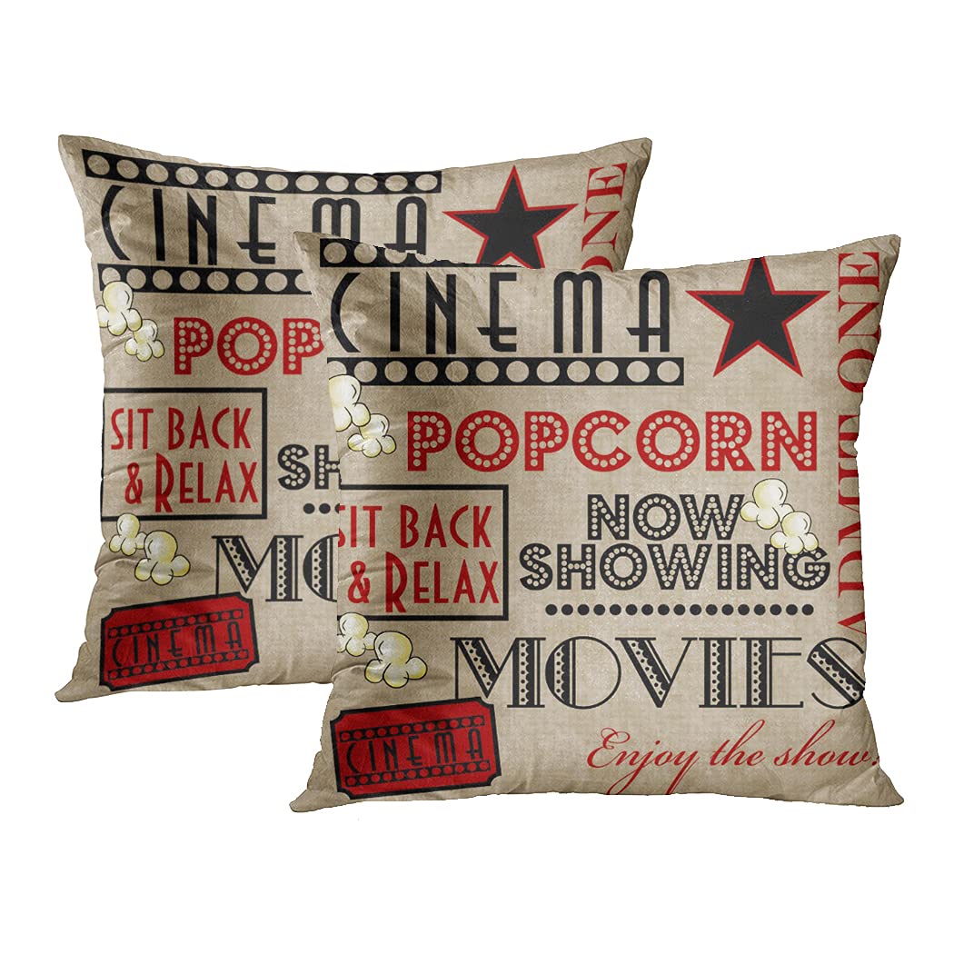 Set of 2 Red Movie Theater Admit Ticket Print 20x20 Inch Square Throw Pillow Covers - Soft Decorative Cushion Cases for Sofa, Couch, Bed & Home Cinema Decor - Perfect for Living Room, Home Theater & Movie Night Accessories