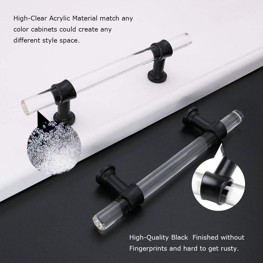 Black Acrylic Cabinet Pulls 5-Pack - Durable Zinc Alloy Handles for Kitchen & Dresser