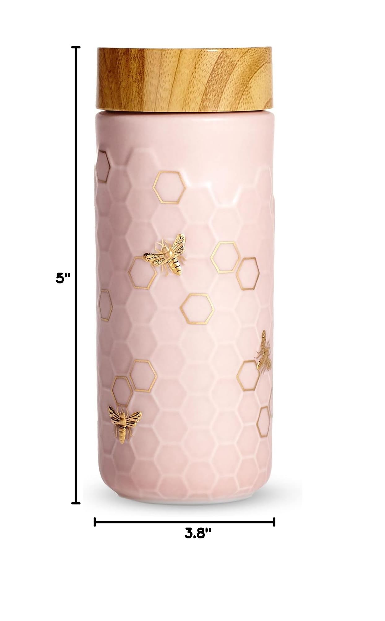 ACERA Liven Honey Bee Ceramic Travel Mug - 16oz Insulated Tumbler with Leak-Proof Lid, Double-Walled Ceramic Coffee Cup for Tea, Juice & Hot/Cold Drinks - Pink & Gold Design - Perfect for Office, Travel & Outdoor Activities