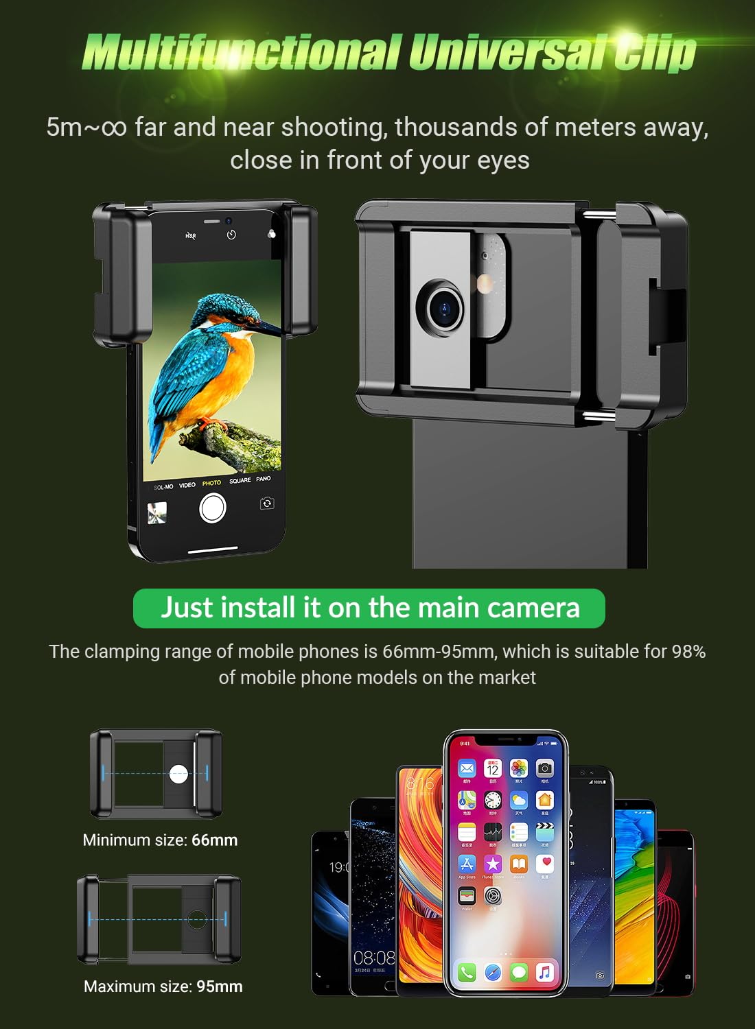 60X HD Telephoto Lens for iPhone Samsung Pixel - High Power Smartphone Camera Lens with 54
