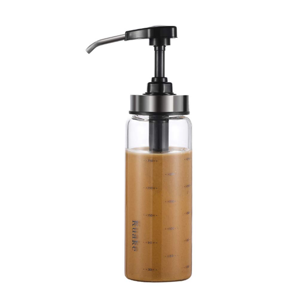 DOITOOL 300ml Glass Syrup Dispenser Bottle with Wide Neck & Press Pump - Perfect for Coffee Syrup, Hot Sauce, Ketchup, Salad Dressing, BBQ Sauce - Ideal for Home, Café, Restaurant & Bar Use (Black)