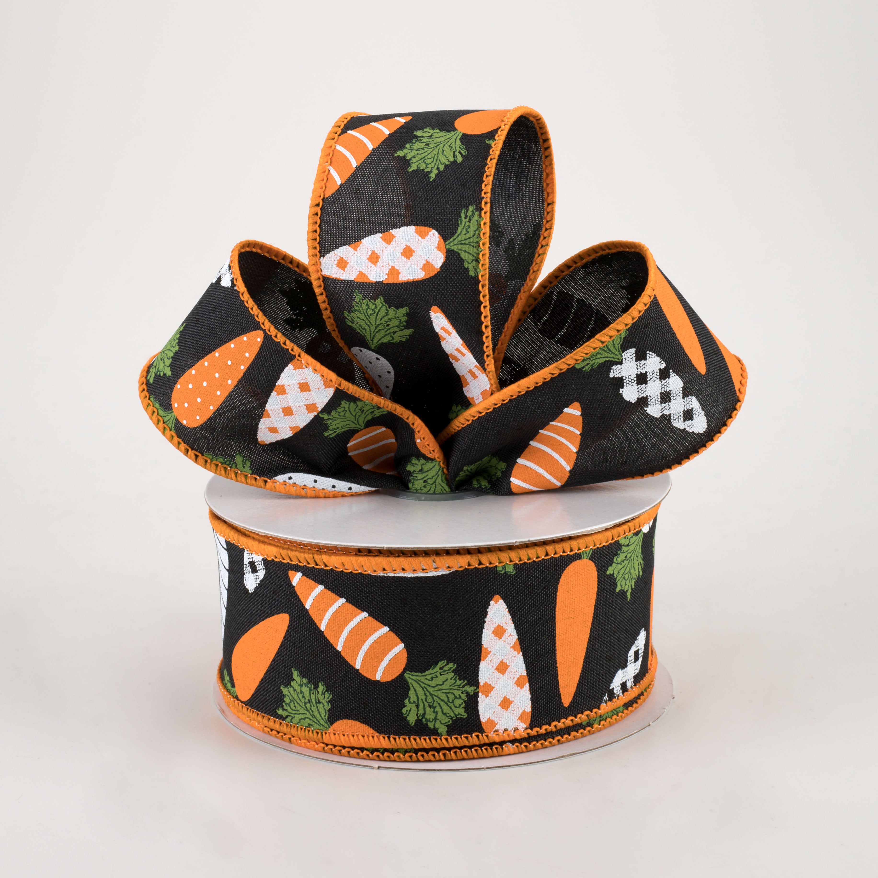 1.5 Inch Patterned Carrots Ribbon - Black (10 Yards) for Gift Wrapping, Scrapbooking, and DIY Crafts