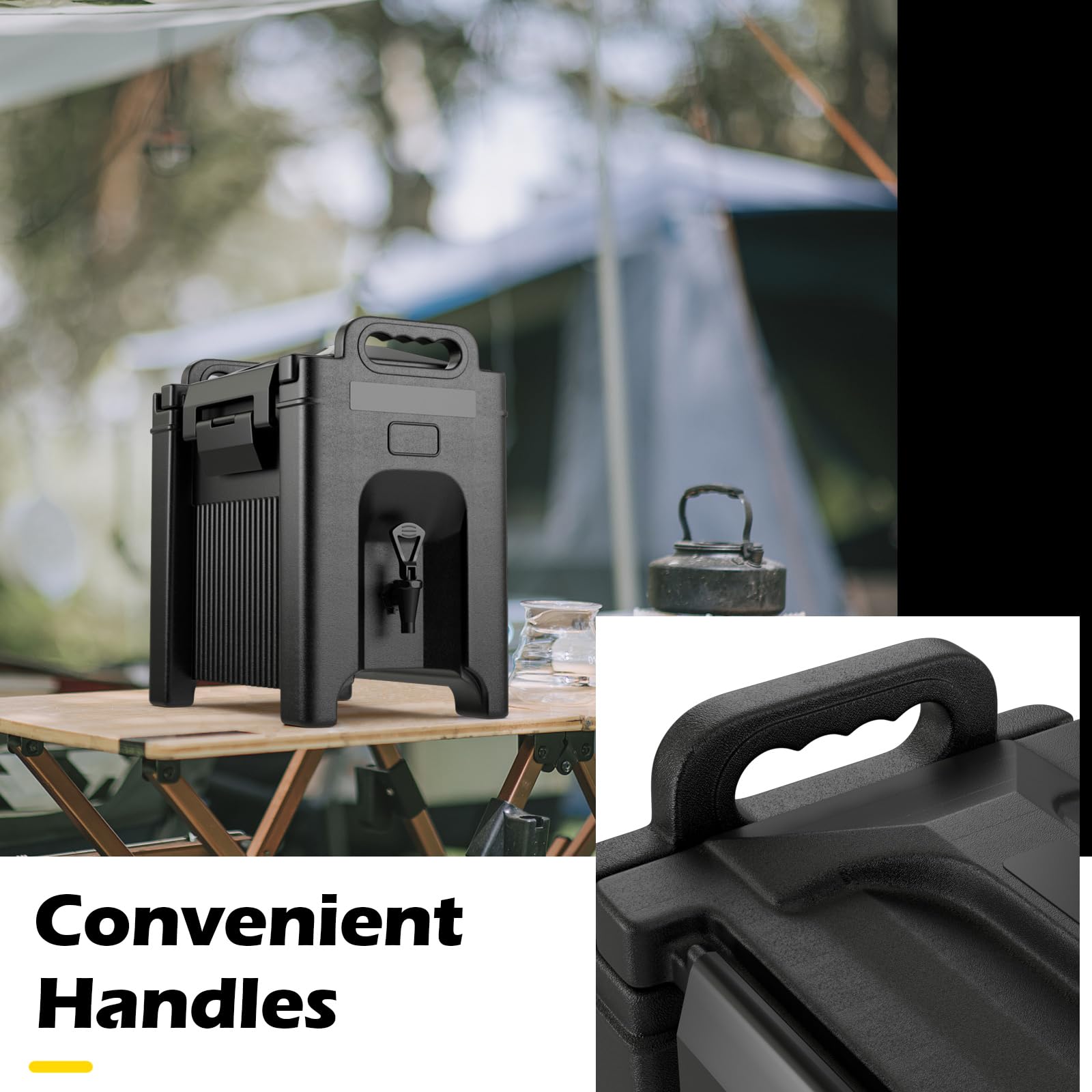COSTWAY 2.5 Gallon Insulated Beverage Dispenser | Hot & Cold Drink Server with Handles | Food-Grade LLDPE Material | Keeps Chocolate, Tea, Coffee Warm | Perfect for Parties, Catering, Events, and Outdoor Gatherings | Black