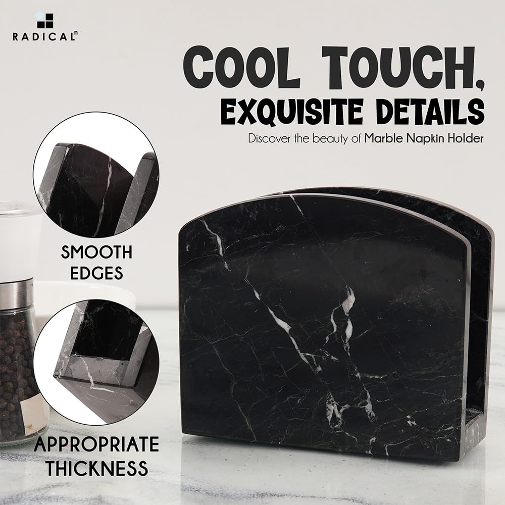 Handmade Black Marble Napkin Holder 5.5 Inch - Elegant Kitchen & Dining Table Decor for Coffee Tables, Cocktail Parties, and Home Accessories | Perfect for Restaurants, Weddings, and Holiday Gatherings