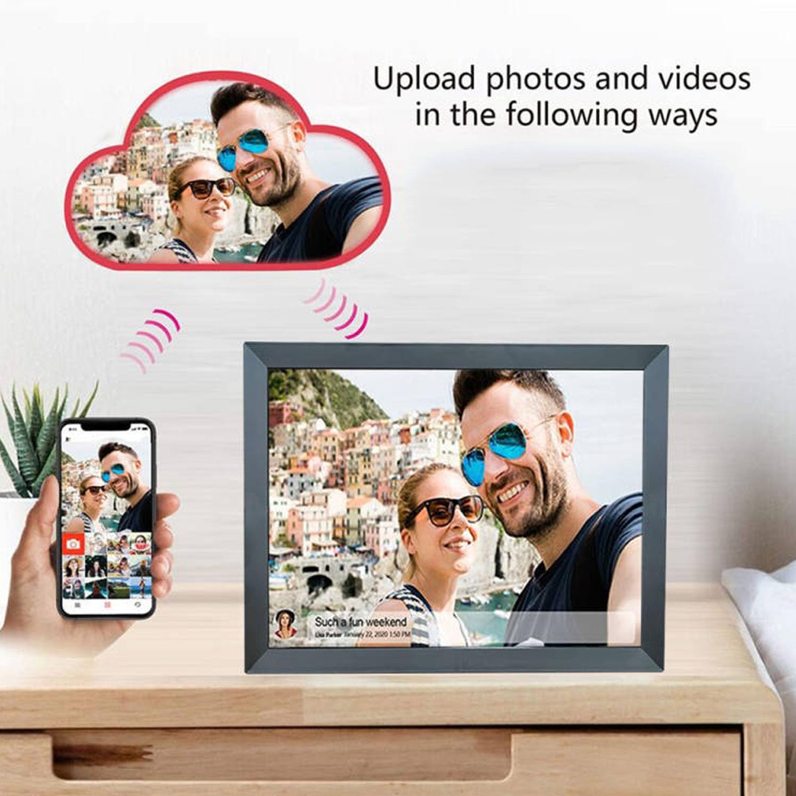 15 Inch WiFi Digital Picture Frame with Auto Rotate - 1024x768 IPS Full HD Touchscreen Display - Share Photos & Videos via App - Perfect for Home, Office & Gift Giving (UK)