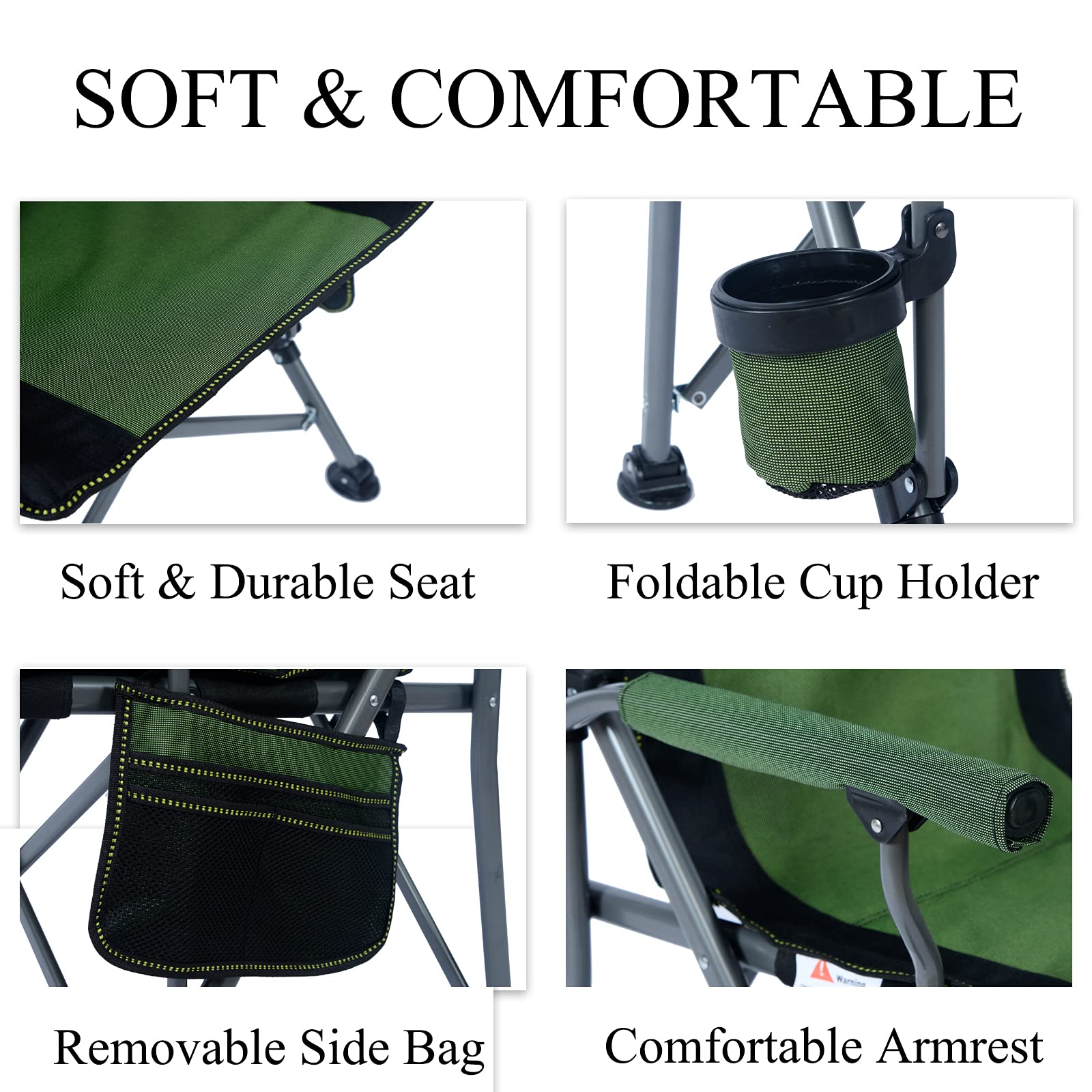 Lamberia Heavy Duty Folding Camping Chair for Adults - 330 lbs Capacity, 600D Oxford Fabric with Mesh Back, Quad Support & Cup Holder - Portable Outdoor Chair with Carrying Bag (Green) - Perfect for Camping, Hiking, Backyard, Beach & Picnics