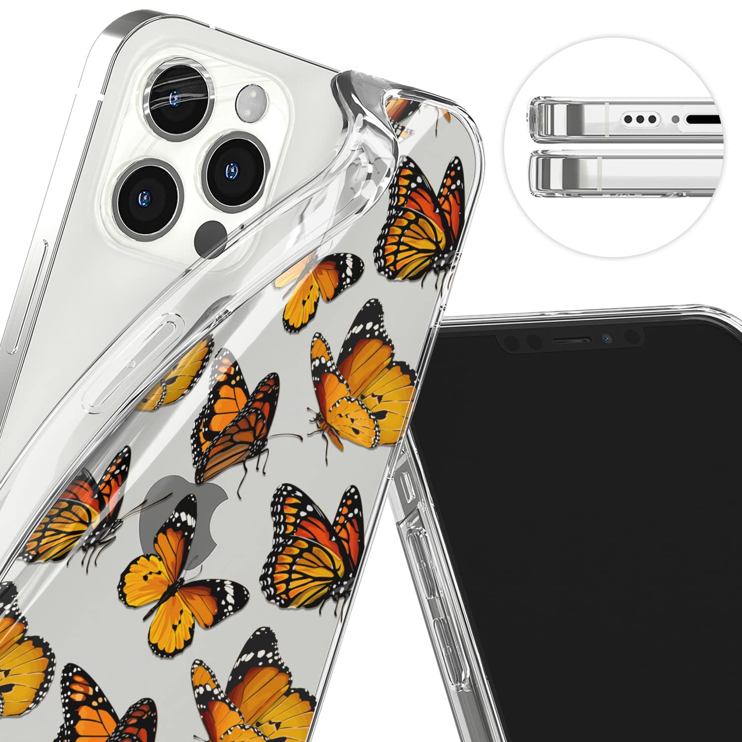 iPhone 15 Plus 14 13 Pro Max 12 Mini SE 11 XR XS 8 7 Phone Case - Cute Monarch Butterfly Print Protective TPU Cover | Shockproof Slim Flexible Durable Bumper for Women | Perfect for Everyday Use, Travel & Outdoor Activities