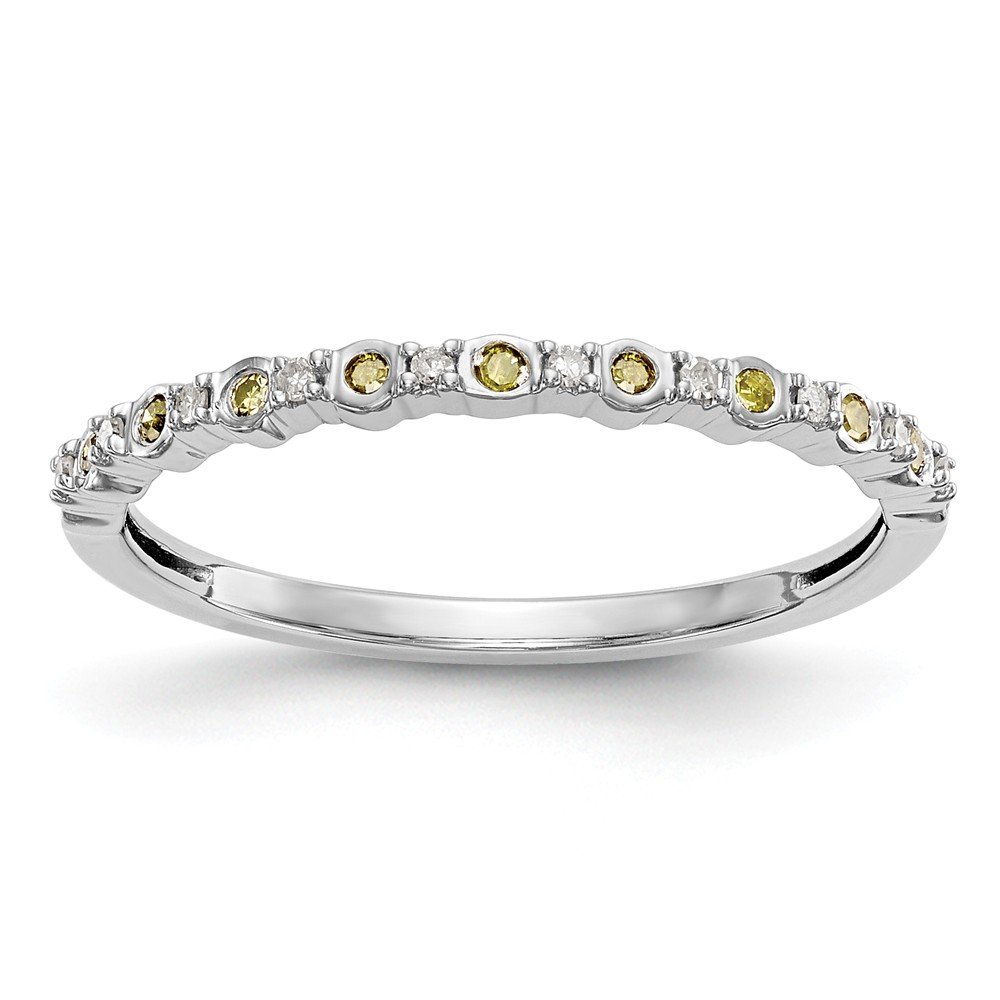 14K White Gold Diamond Wedding Band Ring for Women - 0.105 CTTW (Yellow & White Diamonds) - Elegant Bridal Jewelry, Anniversary Gift, Engagement Ring Alternative