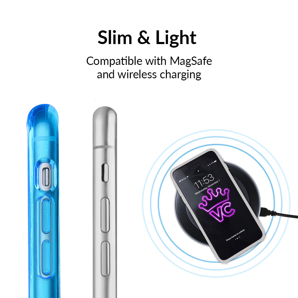 Neon Blue Clear iPhone Case - Shockproof & Scratch-Resistant Protective Cover for iPhone 12/13/14/15 Pro Max - Slim Fit Transparent Phone Case for Everyday Use & Outdoor Activities