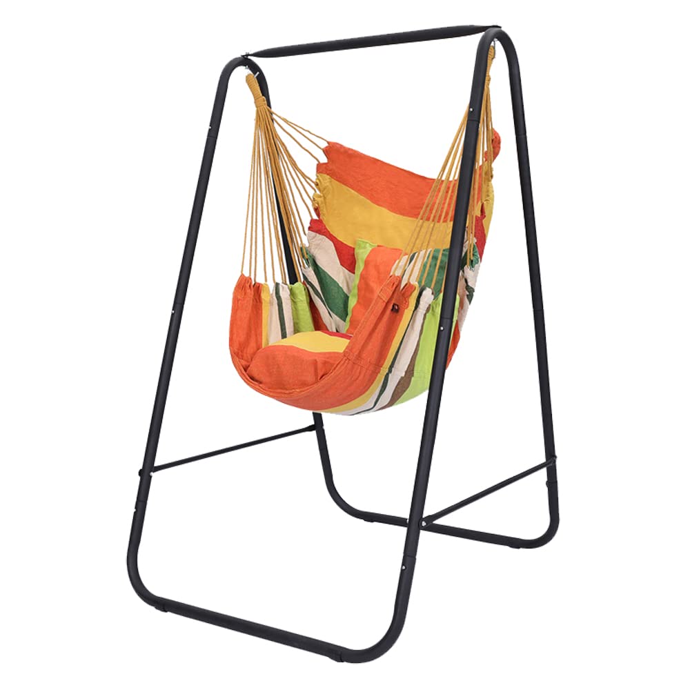 Heavy-Duty Hammock Chair with Stand - 450 Lbs Weight Capacity, Indoor/Outdoor Hanging Swing for Patio, Garden, Balcony & Backyard (Orange) - Perfect for Relaxation, Reading & Lounging