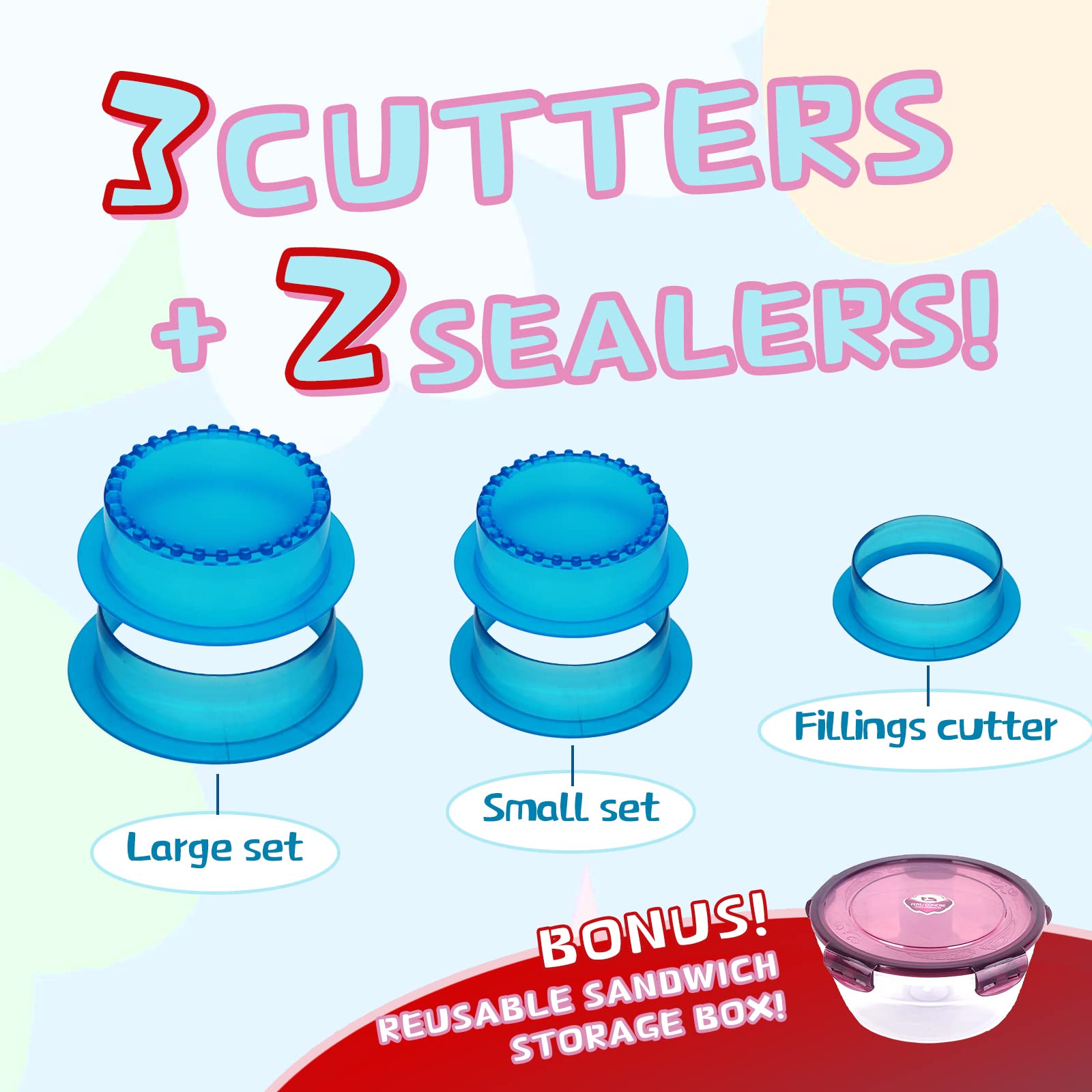 HiYZ 5-Piece Sandwich Cutter and Sealer Set - Stainless Steel Peanut Butter & Jelly Crustless Sandwich Maker, Pancake & Cookie Cutter for Kids - Perfect for School Lunches, Picnics, and Family Breakfasts