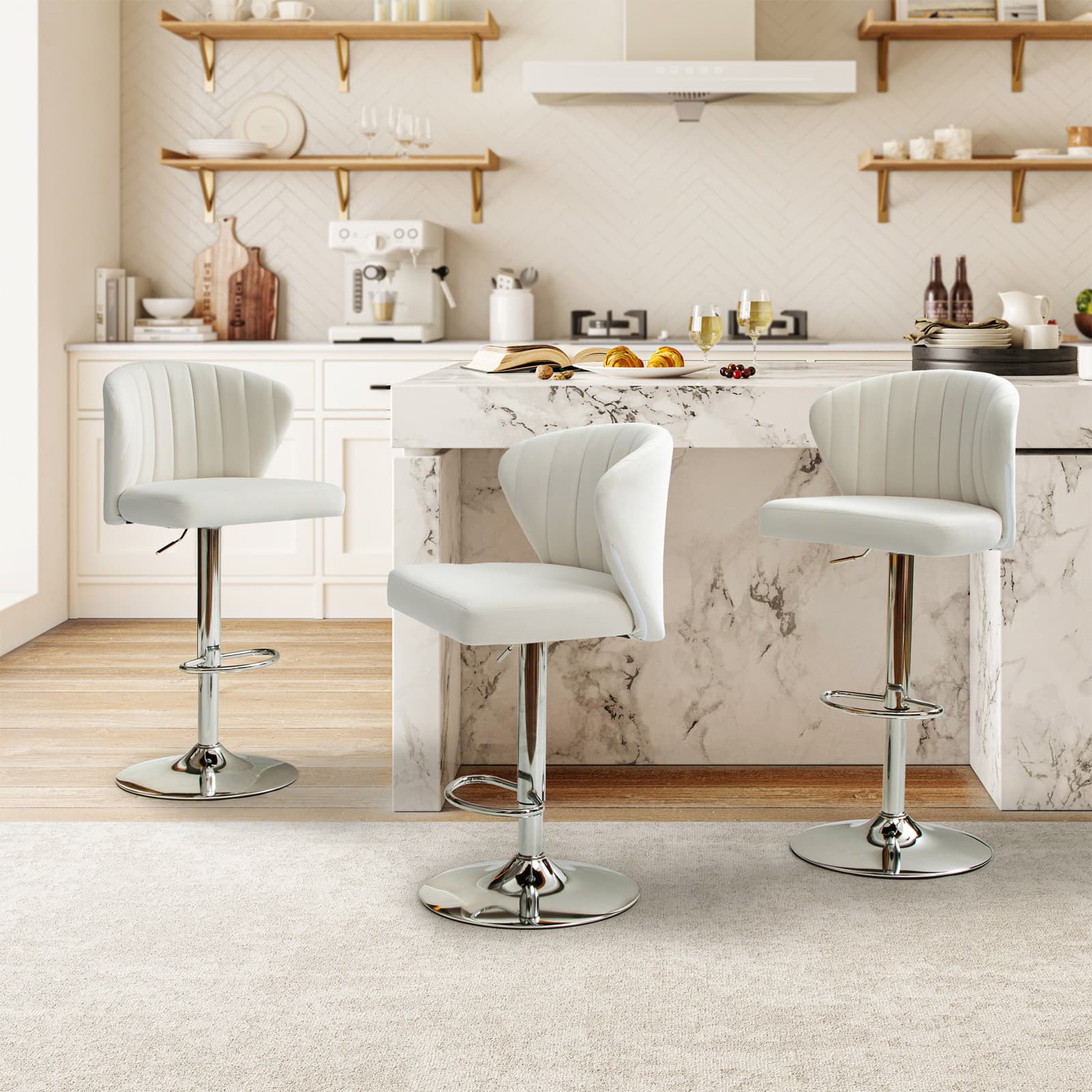Geoff Modern Adjustable Swivel Bar Stool - Height Adjustable Kitchen Island Stool with 360° Rotation for Home, Office & Cafe Use