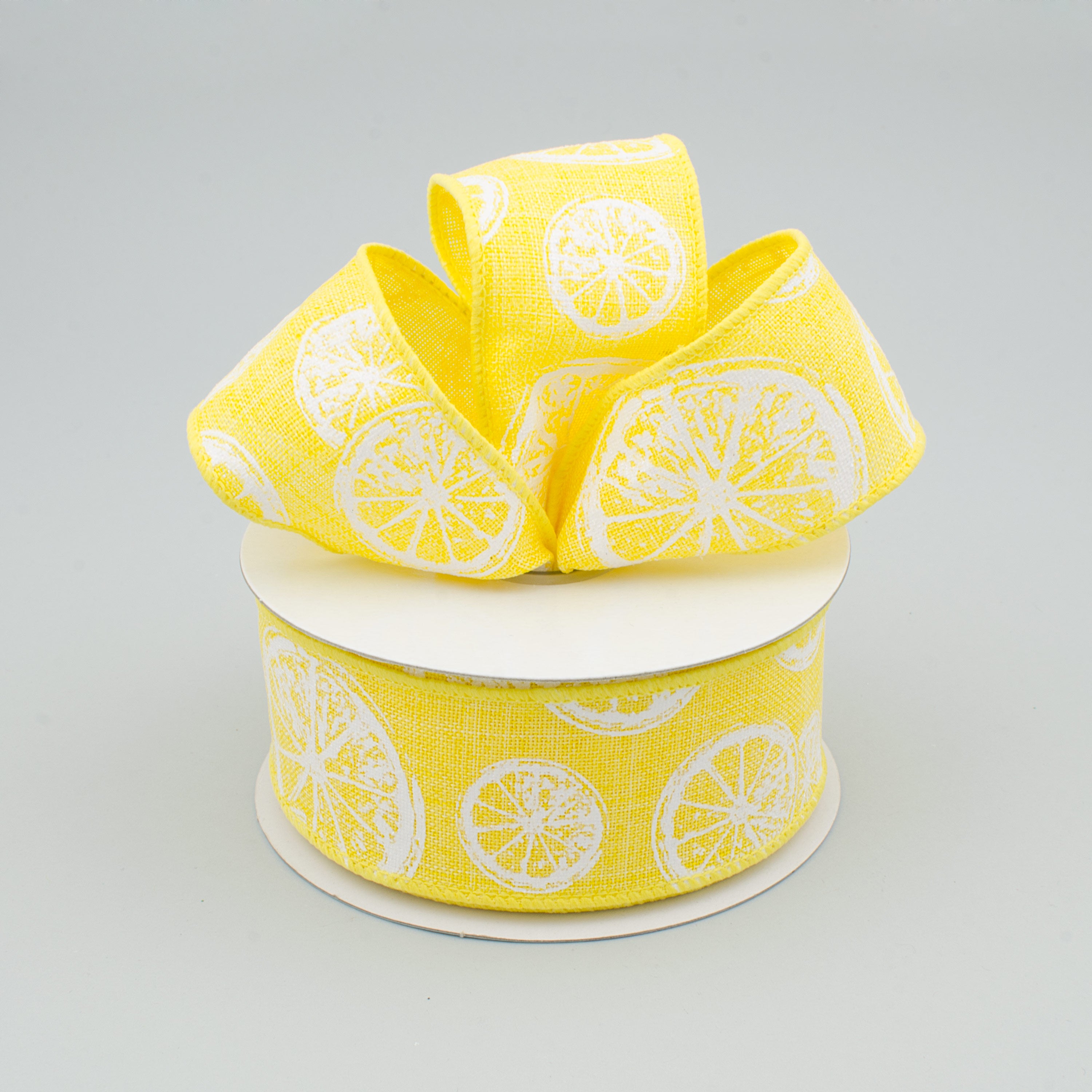 1.5 Inch Royal Canvas Citrus Print Ribbon - Yellow & White Decorative Ribbon (10 Yards) for Gift Wrapping, DIY Crafts, Party Decorations