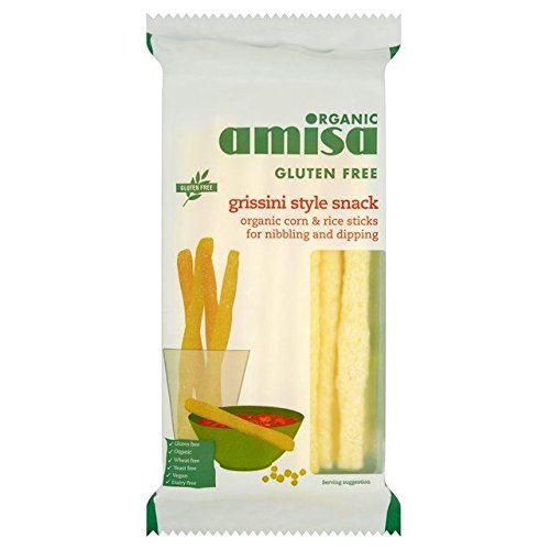 Amisa Organic Gluten Free Grissini Breadsticks - 100g | Healthy Snack for Kids, Party Appetizers & Vegan Diet | Crunchy Italian Style Crackers