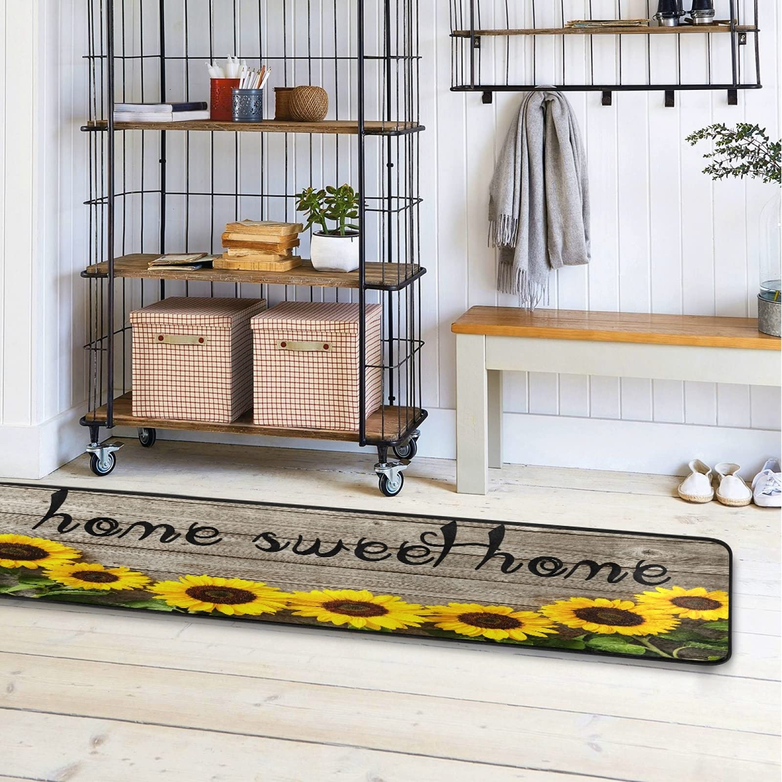 Sunflower Yellow Sweet Home Non-Slip Wooden Runner Rug - 2x6 FT Soft Indoor Area Carpet for Hallway, Kitchen, Bathroom & Bedroom Entry | Perfect for High-Traffic Areas & Cozy Home Decor