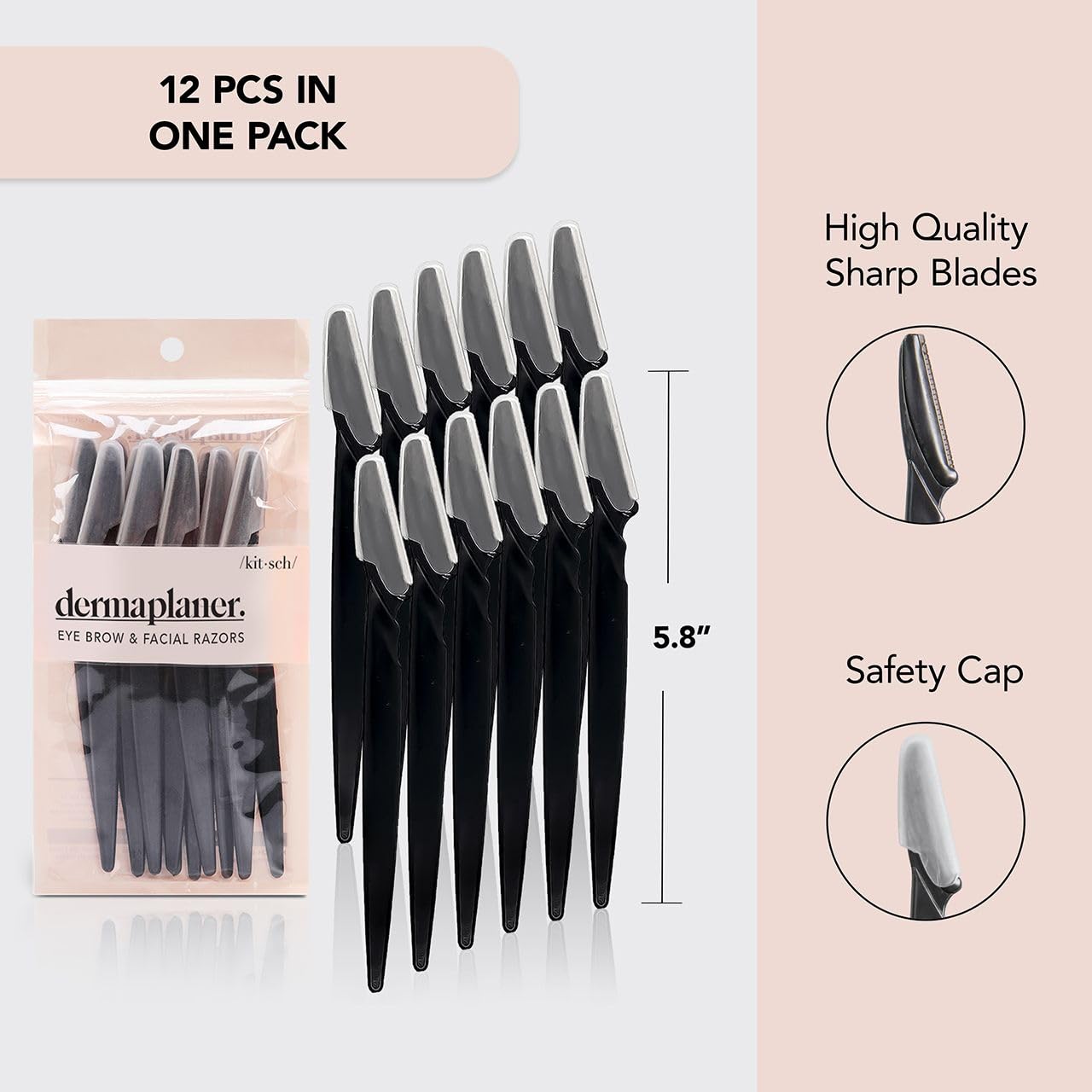 Kitsch Dermaplaning Tool for Face - Exfoliating & Peach Fuzz Removal | Luxury Spa Shower Cap for Hair Care | Perfect for At-Home Skincare Routine & Salon-Quality Bath Experience