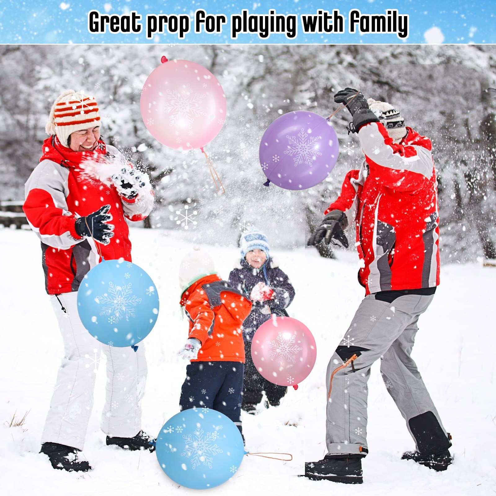 Leitee 36 Pcs 18 Inch Snowflake Punch Balloons - Winter Party Decorations, Carnival Prizes & Birthday Party Favors with Rubber Band Handles - Perfect for School Games, Daily Play & Holiday Celebrations