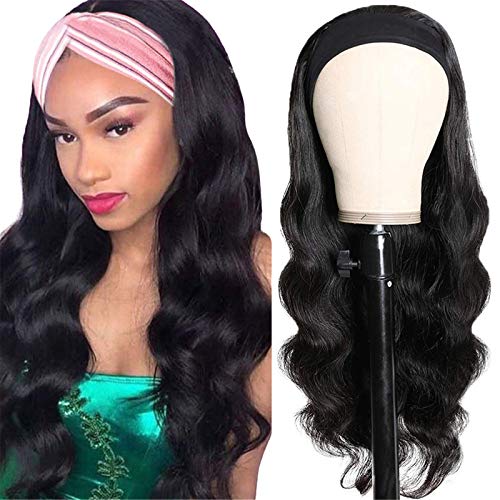 QAZPL Human Hair Headband Wig - 8-26 Inch Body Wave Wigs for Women, Real Natural Black Hair, Perm & Color Friendly - Perfect for Daily Wear, Cosplay & Special Occasions (8 Inch)