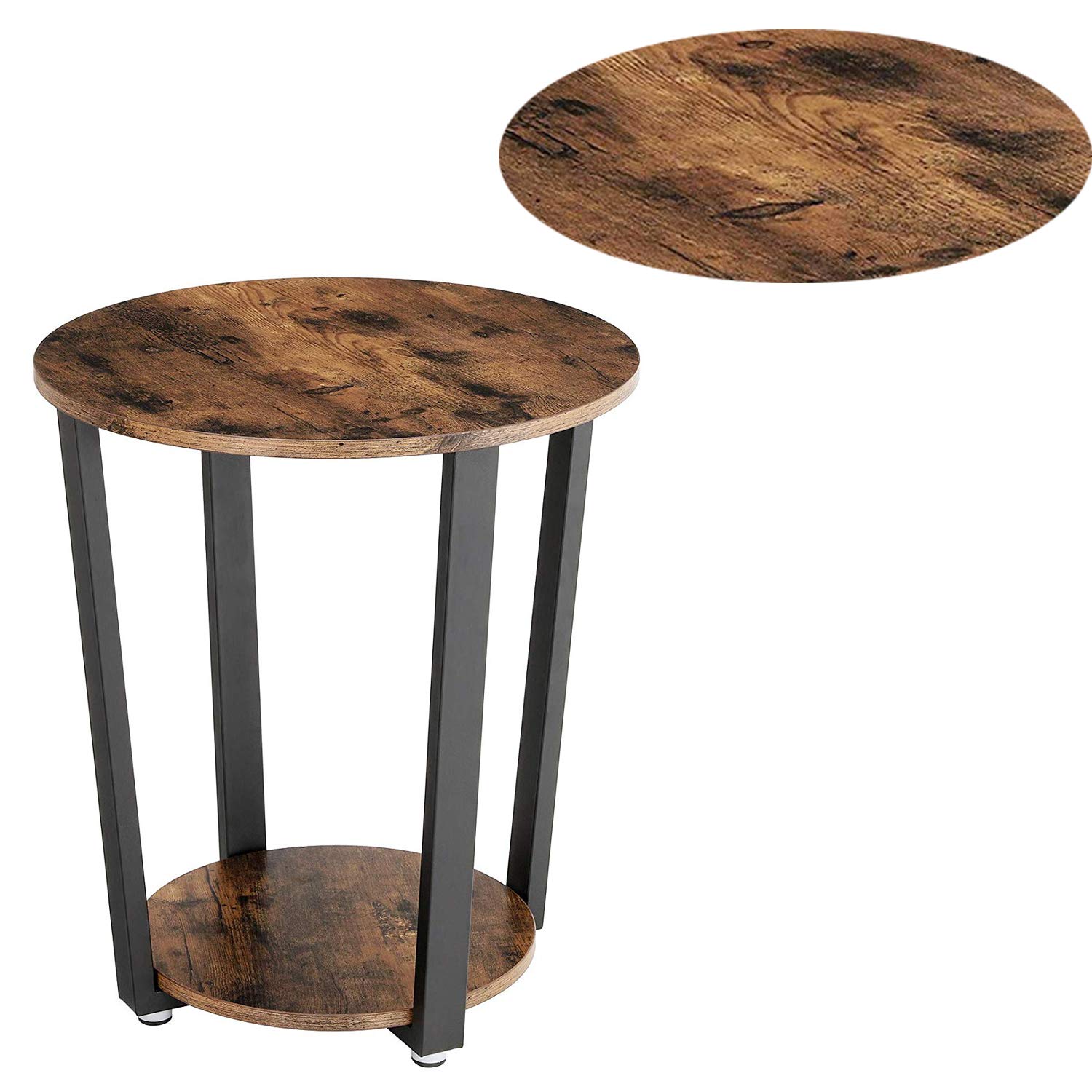 Benjara Stylish Iron and Wooden End Table with Open Bottom Storage Shelf - Brown and Black Accent Table for Living Room, Bedroom, or Office Decor