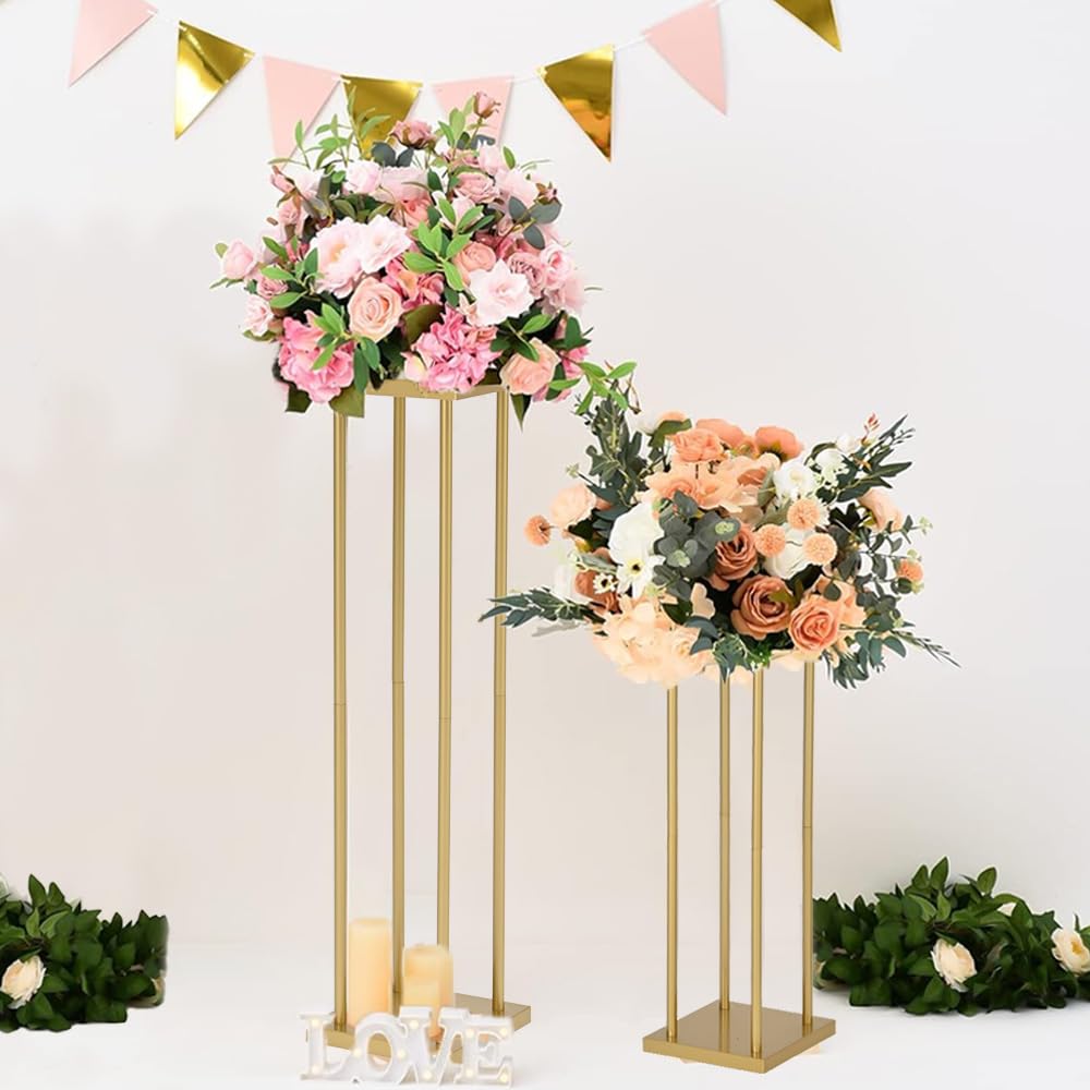 Vincidern 4-Piece Gold Flower Stand Centerpieces for Wedding Table Decorations - 31.5 Inch Tall Metal Floral Display Stand for Weddings, Events & Parties - Perfect for Aisle Decor, Reception Tables and Special Occasion Centerpieces