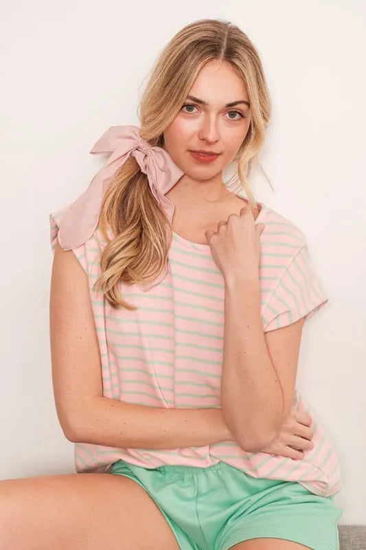 Stylish Pink Striped Muscle Sleeve T-Shirt for Women | Trendy Workout & Gym Wear | Perfect for Fitness, Running & Casual Outfits