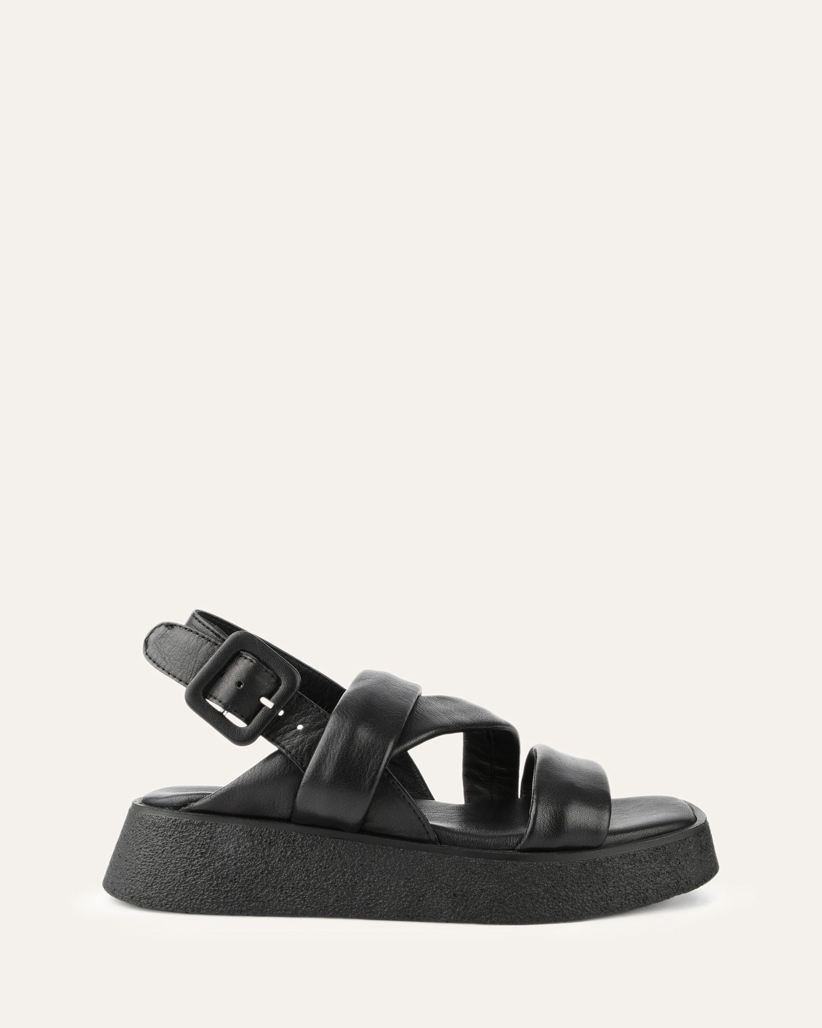 ZIA Women's Flat Sandals - Black Leather Comfortable Slide Sandals for Summer, Beach, and Casual Outings