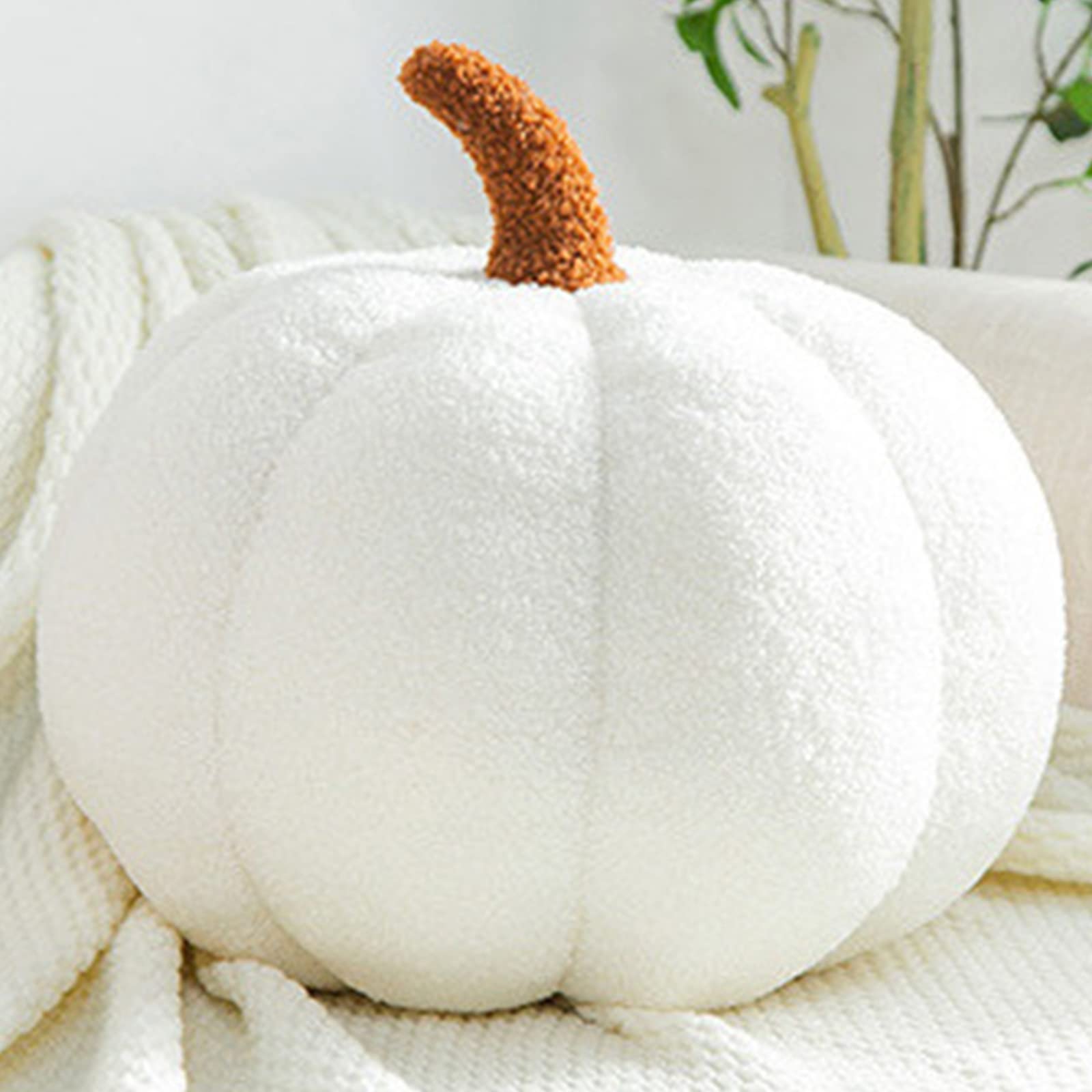 Handmade Halloween Pumpkin Throw Pillow - 11 Inch White Plush Stuffed Pumpkin Shaped Decorative Cushion for Home Decor, Halloween Party Favors & Cozy Fall Living Room Accents