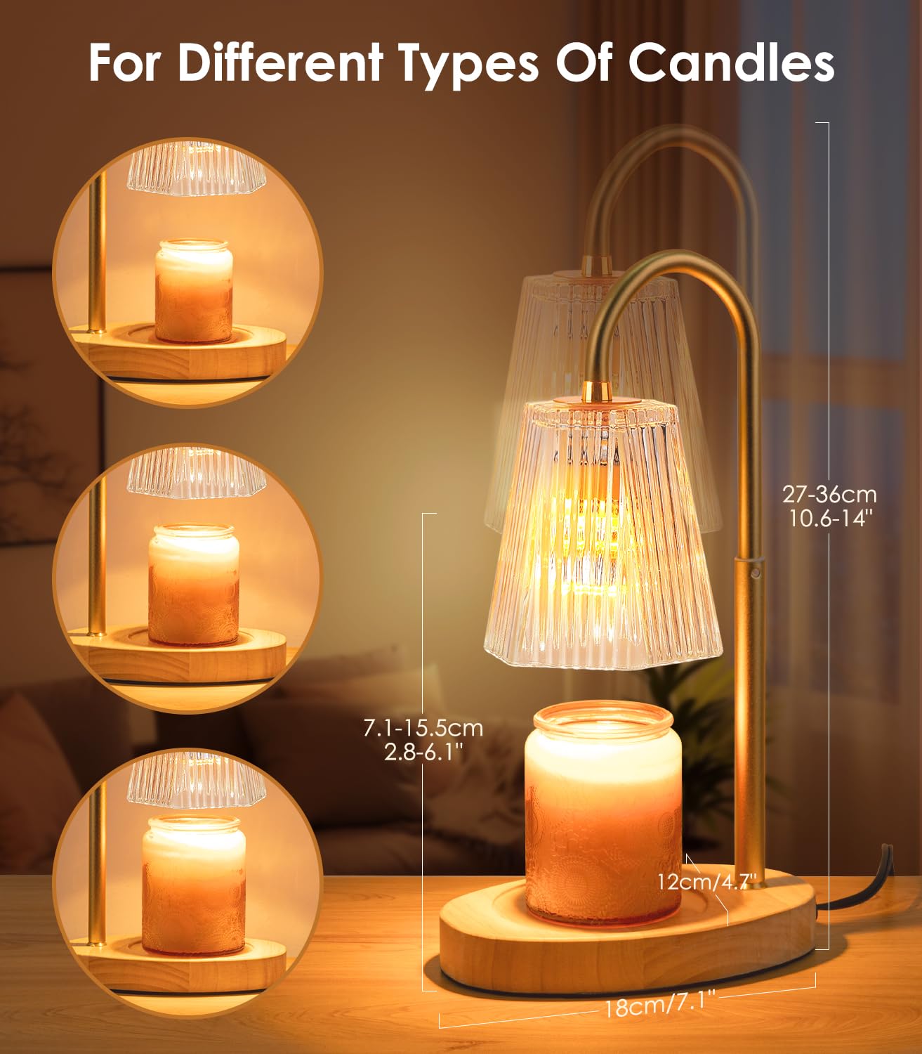 Electric Candle Warmer Lamp with Adjustable Height & Timer - Modern Wax Melt Warmer for Home Fragrance, Bedroom & Living Room Decor - Perfect for Relaxation, Aromatherapy & Cozy Ambiance