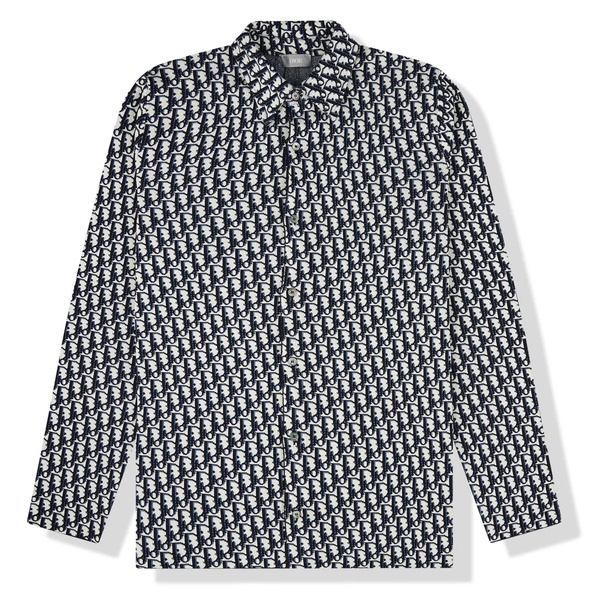 Dior Oblique Beige & Navy Blue Cotton Knit Overshirt for Men - Luxury Casual Shirt for Streetwear, Office & Date Night Outfits