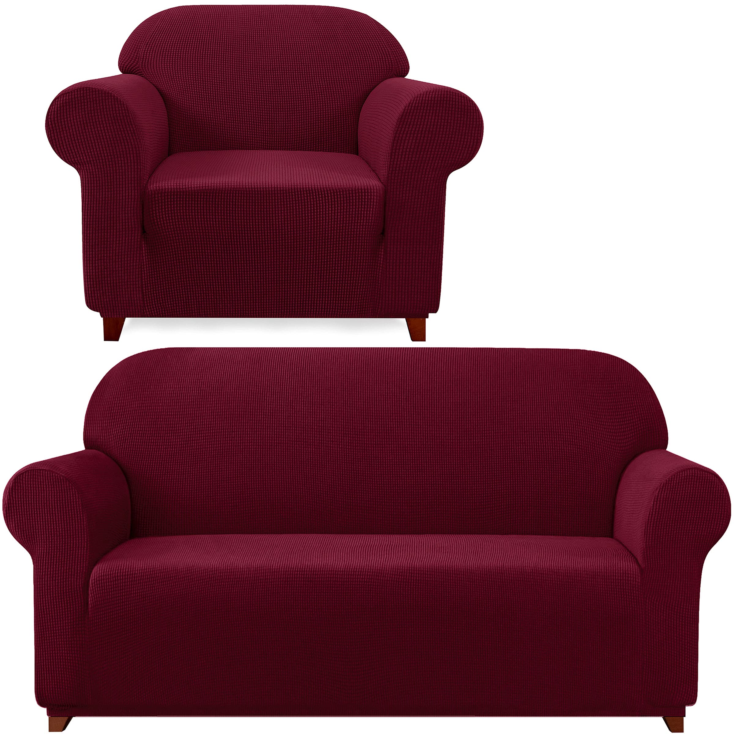 SUBRTEX Stretch Sofa Cover - Elastic Slipcover for Couch & Armchair, Washable Furniture Protector, All-Inclusive Fit (Wine Red) - Perfect for Living Room, Home Decor & Pet Protection