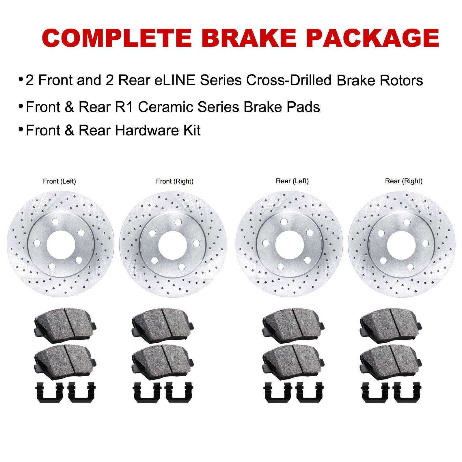 R1 Concepts Complete Front & Rear Brake Kit with Ceramic Pads & Rotors | Fits 1980-1989 Peugeot 505 | Includes Hardware Kit | Smooth Stopping Power for City Driving & Highway Commutes