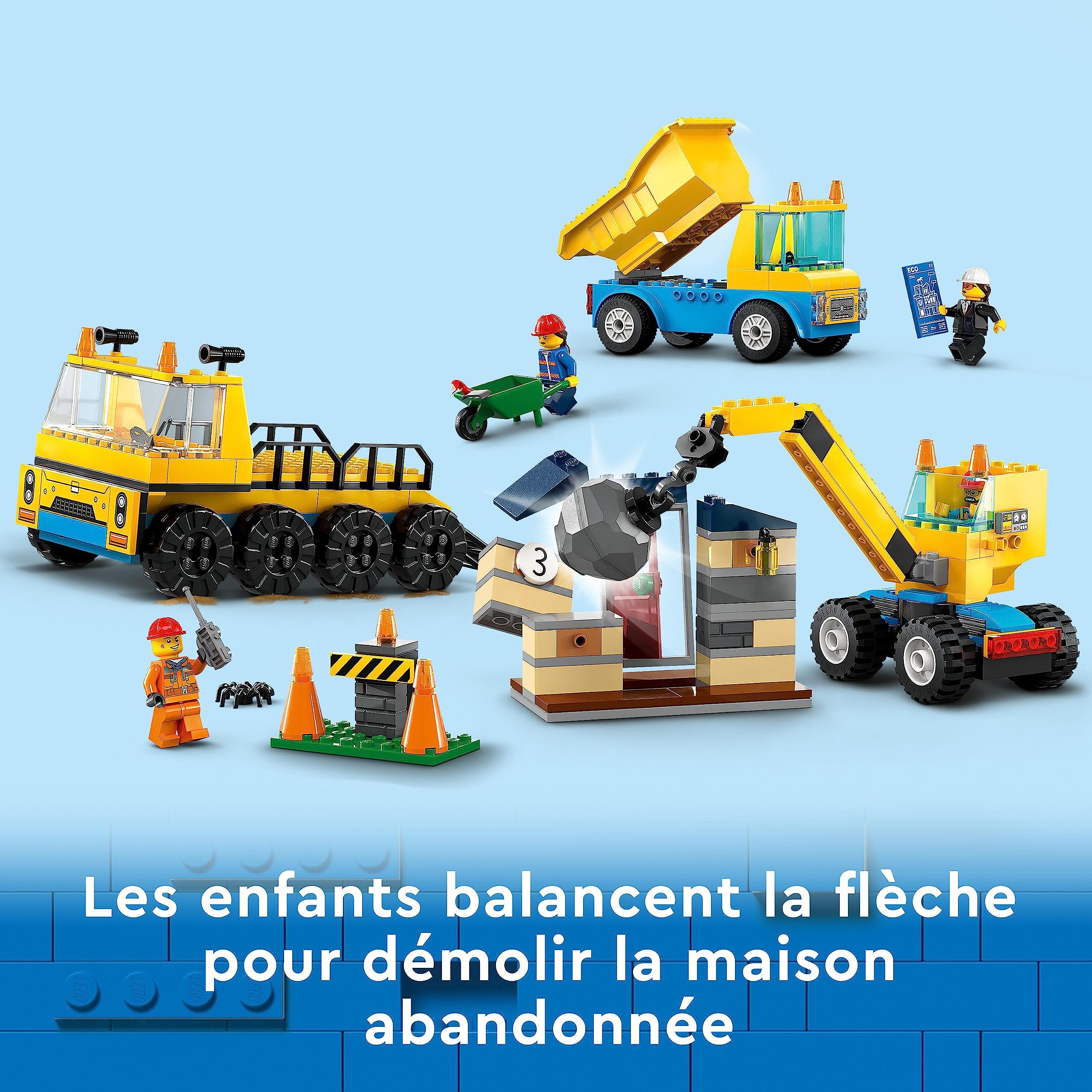 LEGO 60391 City Construction Trucks & Demolition Ball Crane Toy Set with Excavator, Dump Truck & Transport Vehicle - Educational Building Blocks for Kids Ages 4+ - Perfect for Creative Play & STEM Learning at Home or School