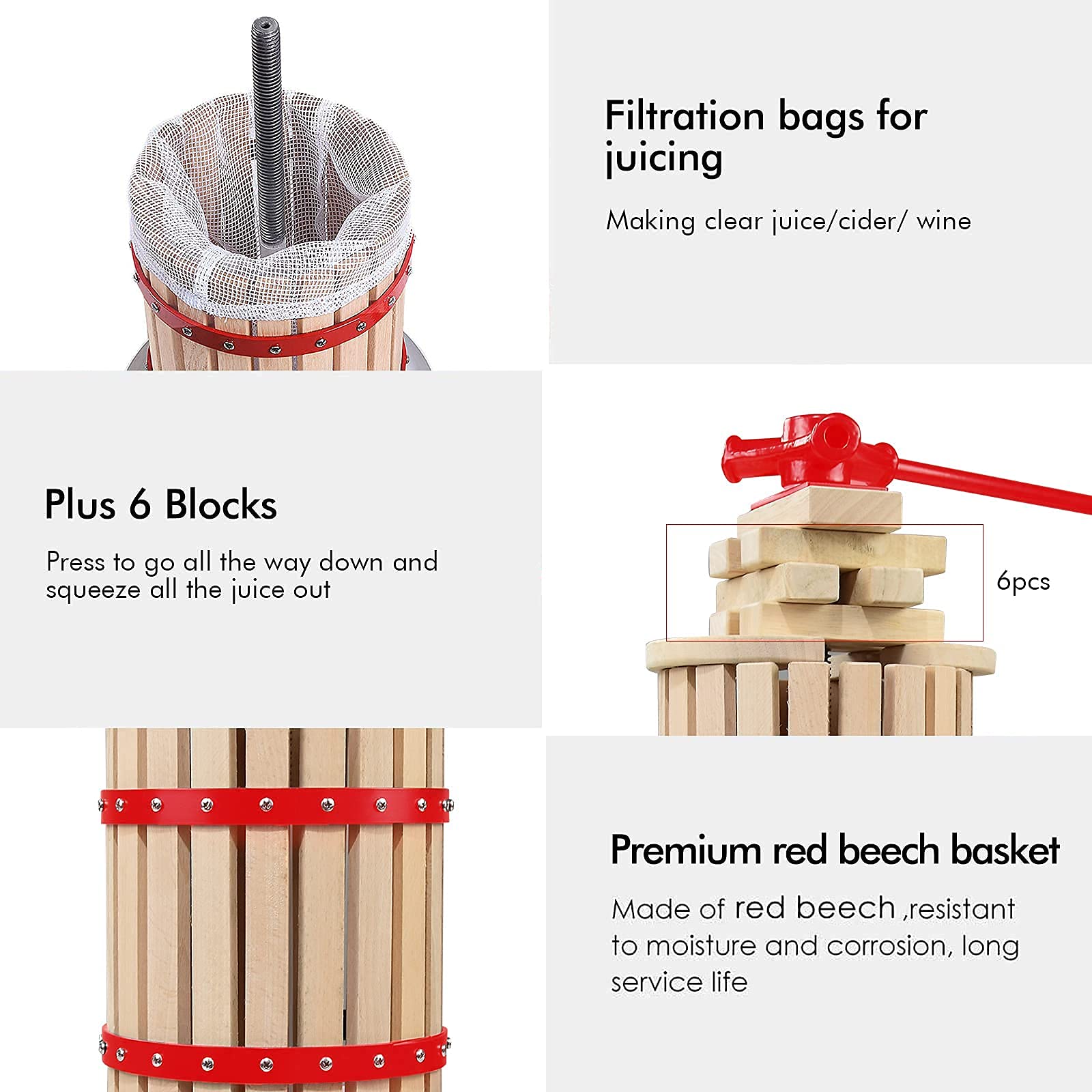 100% Natural Manual Fruit Wine Press & Crusher for Apples, Grapes & Berries - Kitchen Juice Maker for Homemade Wine, Cider & Fresh Juice