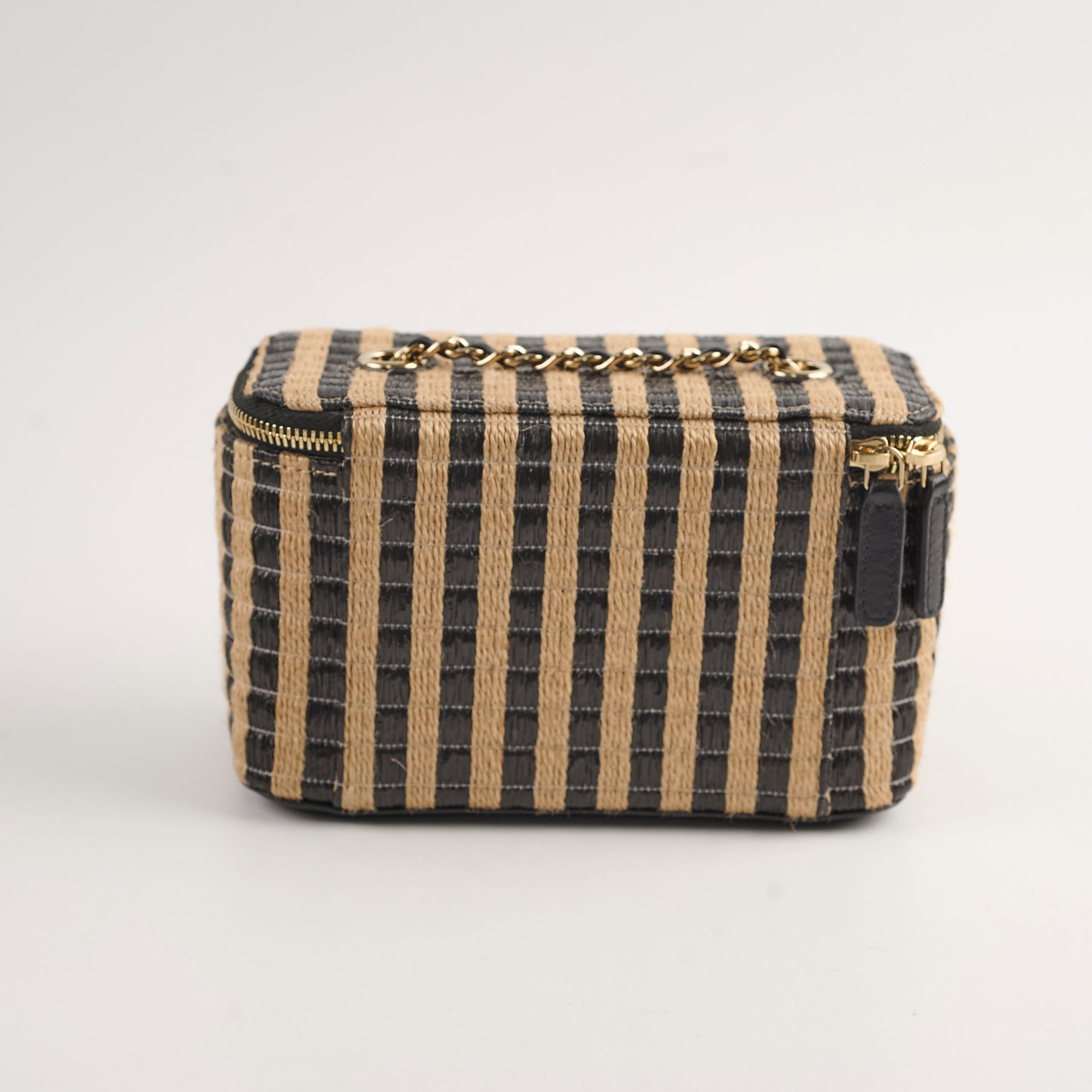 Chanel Raffia Stripe Vanity Case 30 Series - Luxury Woven Straw Cosmetic Bag for Women | Perfect for Travel, Beach & Everyday Use