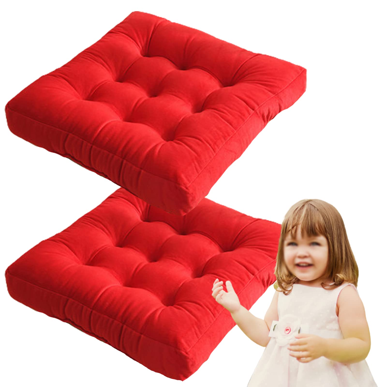 Premium Square Floor Pillow Set of 2 - 24in Meditation & Yoga Cushion with Non-Slip Bottom, Supportive Seat Cushion for Home, Bay Window, Party, Garden Decor (Red) - Perfect for Relaxation, Reading & Indoor/Outdoor Lounging