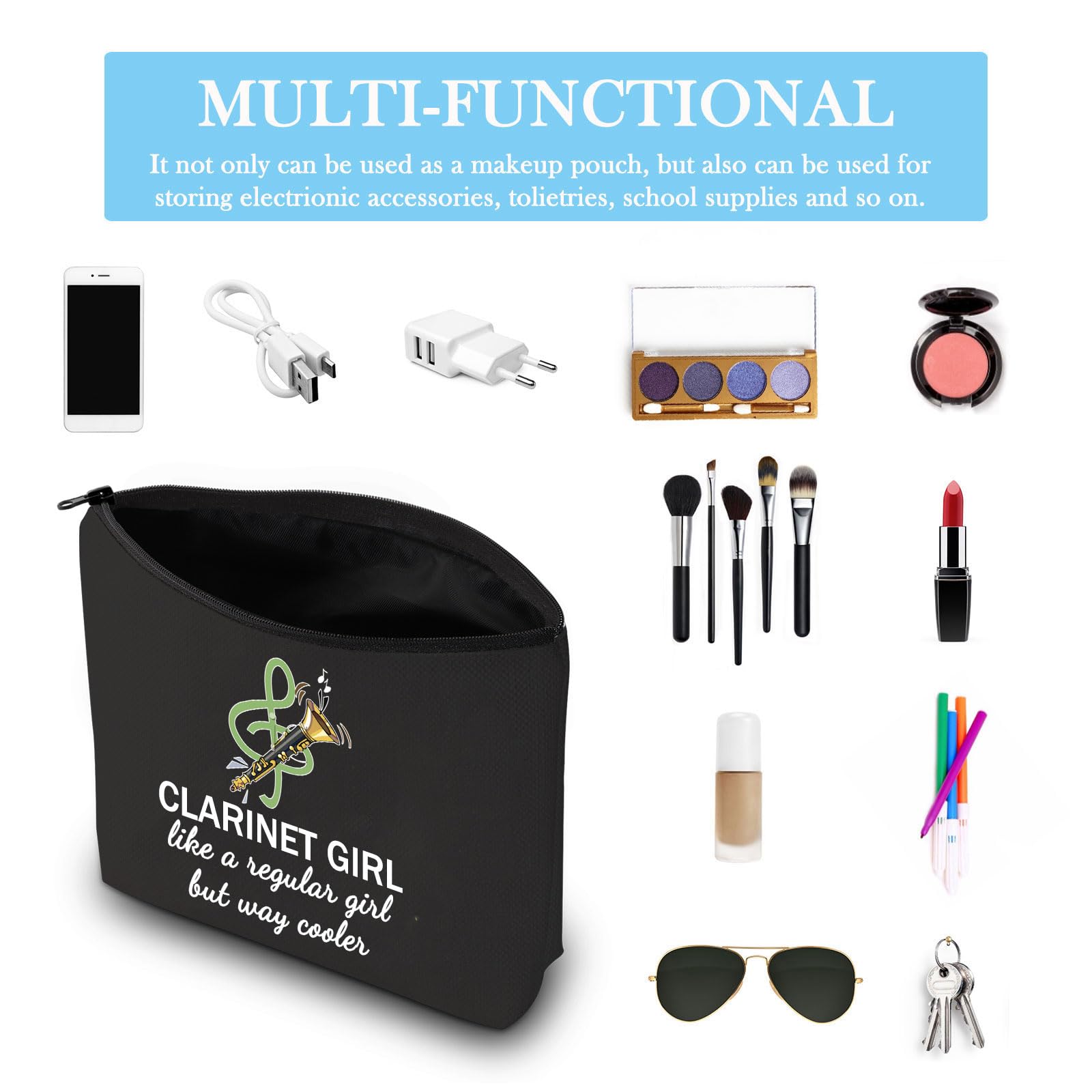 GJTIM Clarinet Player Gift - Premium Clarinetist Zipper Pouch & Makeup Bag for Clarinet Teachers & Music Lovers (Black) - Perfect for Music Lessons, Rehearsals & Travel Accessories