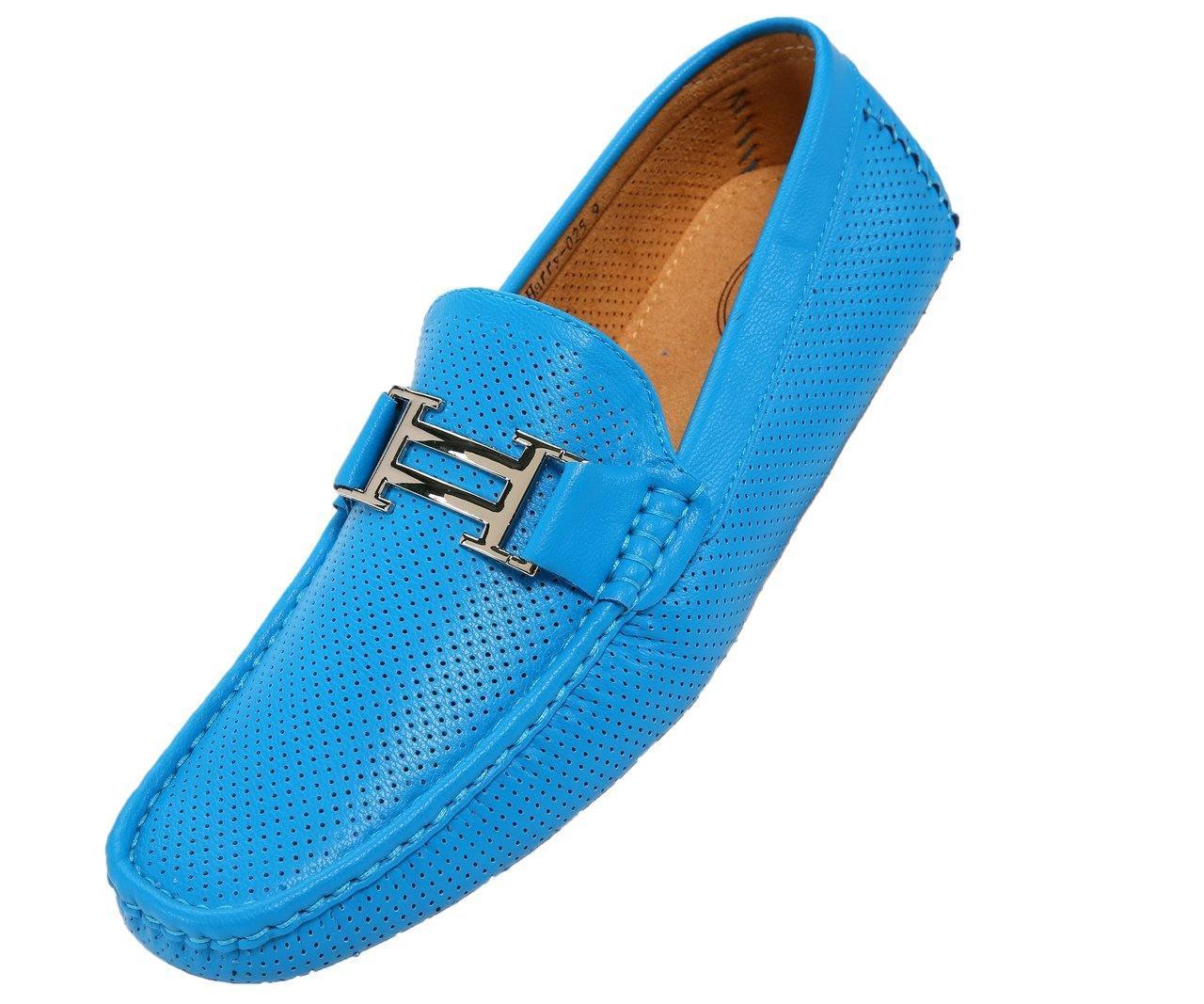 Men's Turquoise Perforated Smooth Leather Driving Moccasin Loafers - Comfortable Casual Shoes for Work, Travel & Everyday Wear
